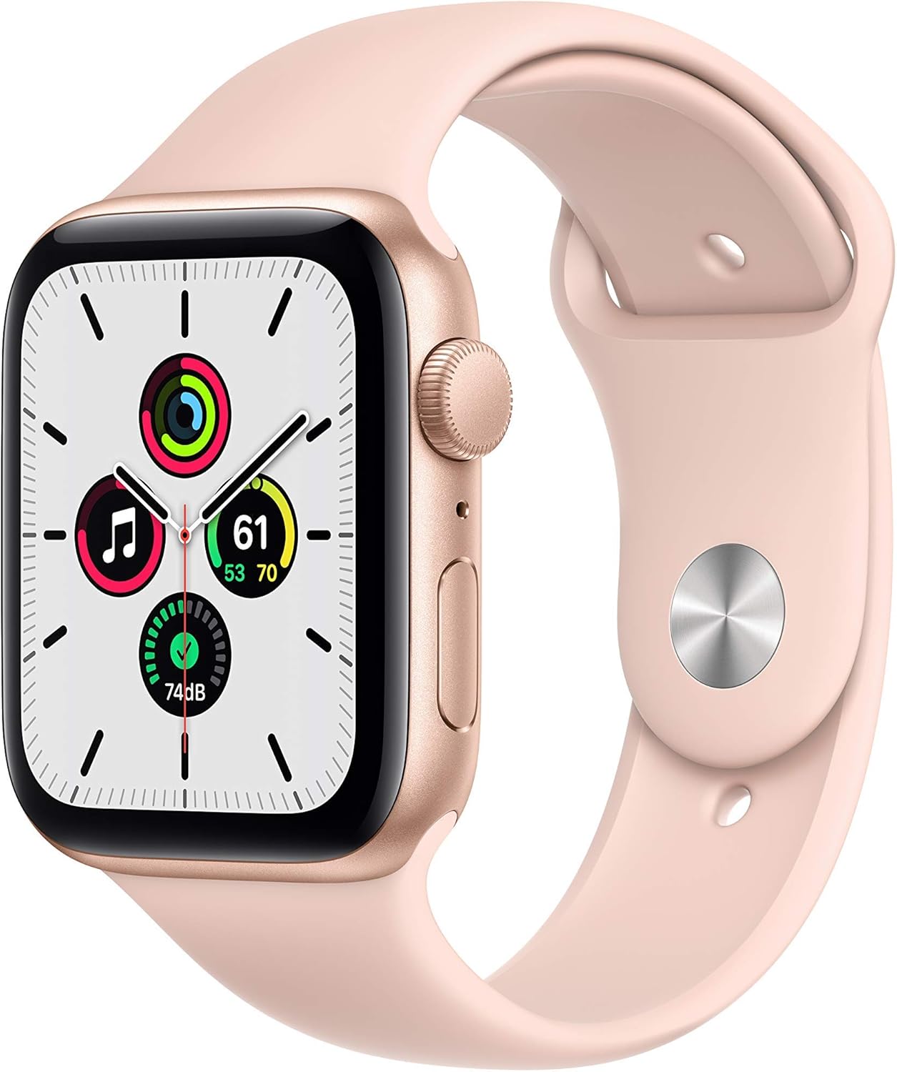 Apple Watch SE (GPS, 44mm) – Gold Aluminum Case with Pink Sand Sport Band (Renewed)