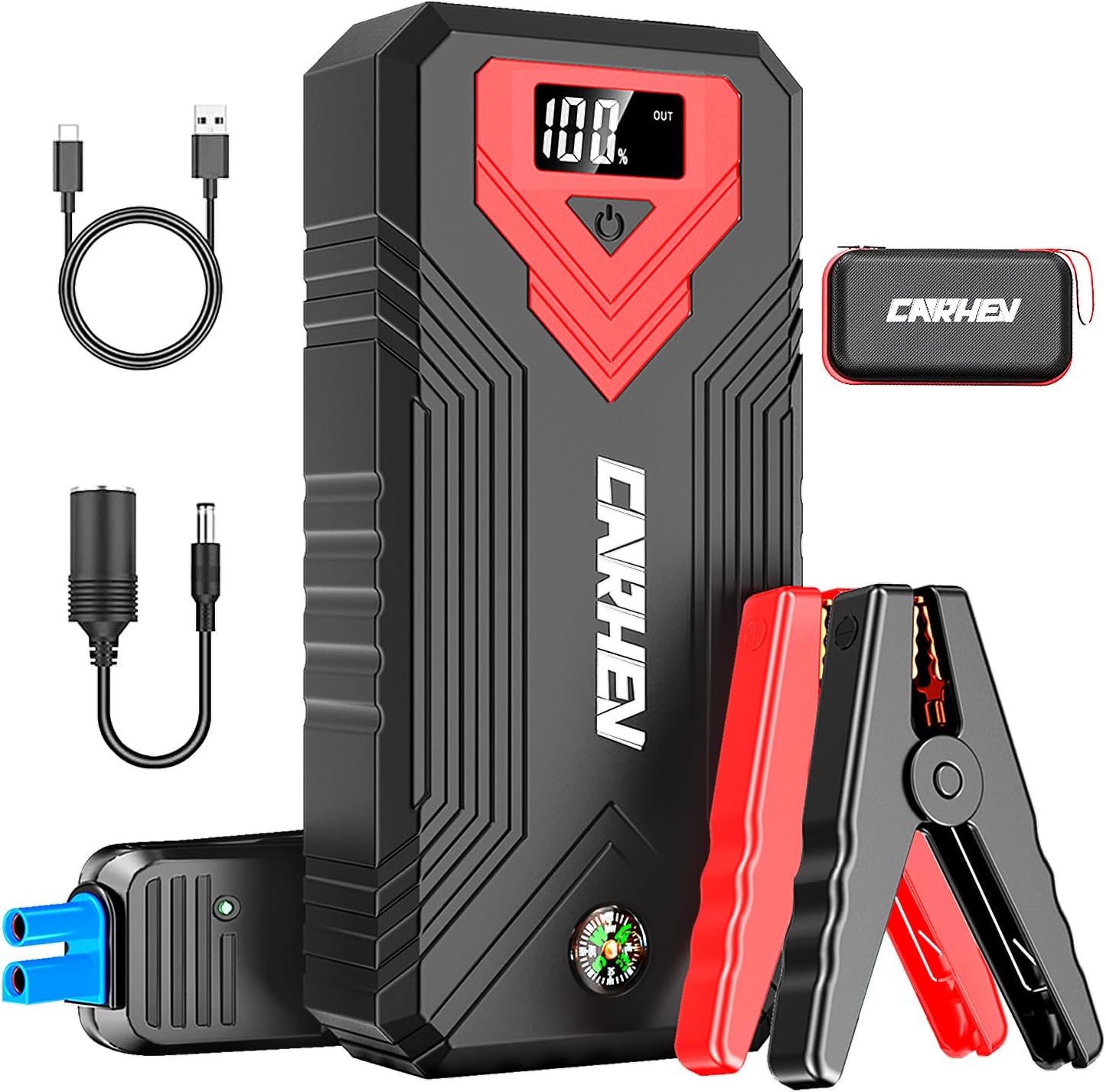 3000A Jump Starter, 24000mAh Car Battery Jump Starter (up to 8.0L Gas and 8.0L Diesel Engine) Battery Jumper Starter Portable, 12V Car Jumper Starter Portable with LED Light and USB QC 3.0