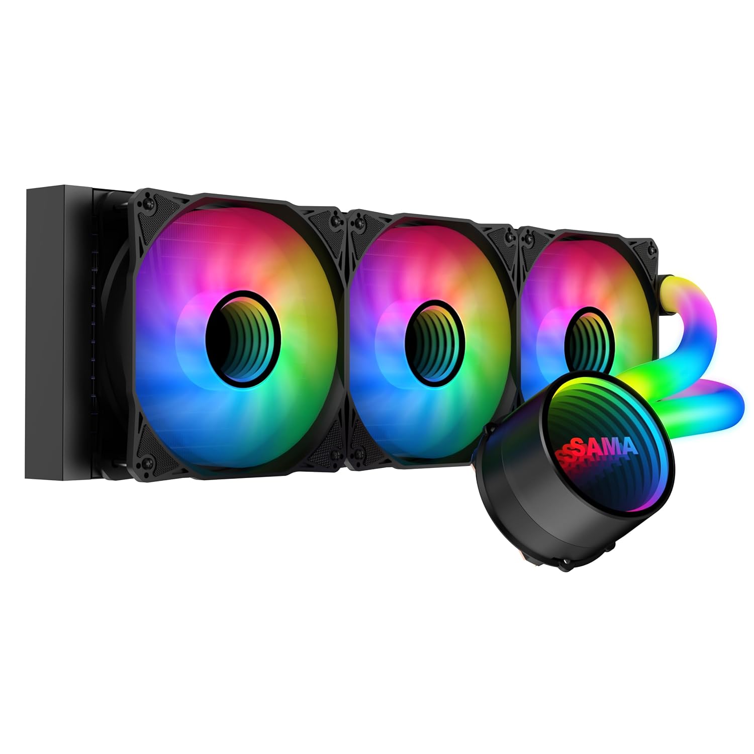 SAMA PS360 Black Liquid Cooler 360mm AIO Radiator ARGB Effects Tube with 3x120mm Addressable RGB PWM Fans Infinity Mirror Fans