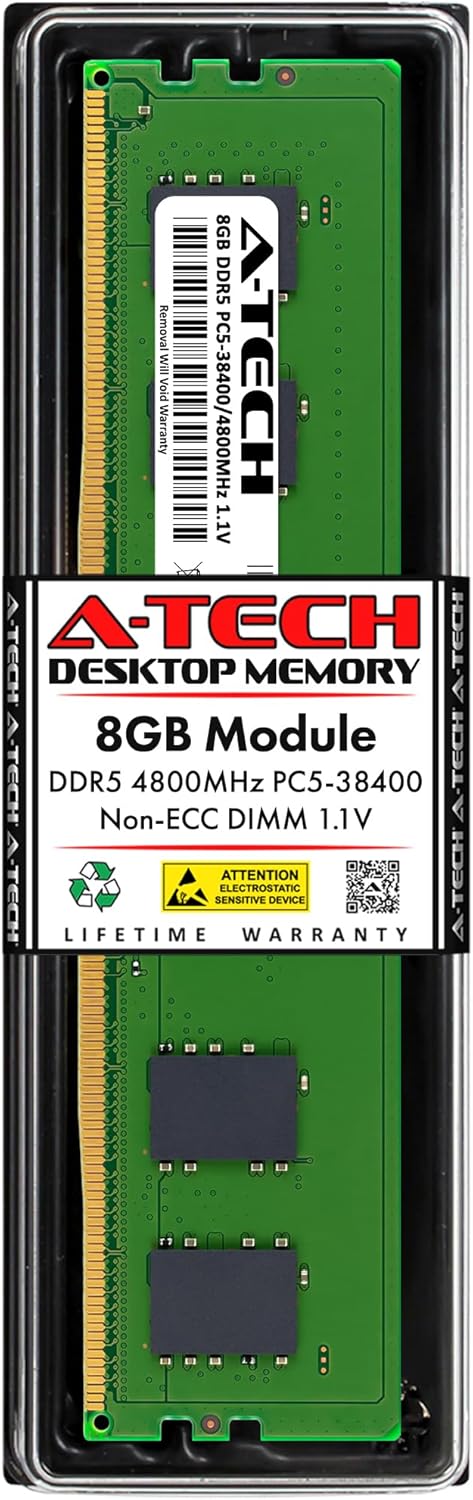 A-Tech 8GB DDR5 4800MHz PC5-38400 CL40 UDIMM 1.1V Non-ECC Unbuffered DIMM 288-Pin Desktop RAM Memory Upgrade Module