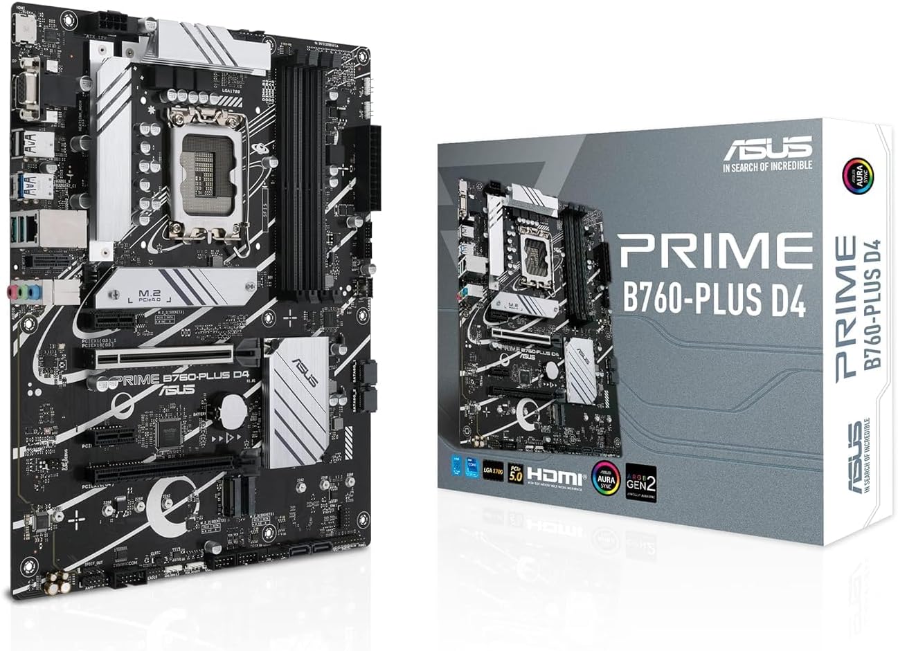 ASUS Prime B760-PLUS D4 Intel (13th and 12th Gen)LGA 1700 ATX motherboard PCIe 5.0,3xPCIe 4.0 M.2 slots,DDR4,2.5Gb LAN,DisplayPort,USB 3.2 Gen 2×2 Type-C,front USB 3.2 Gen 1 Type-C,Thunderbolt (USB4®)