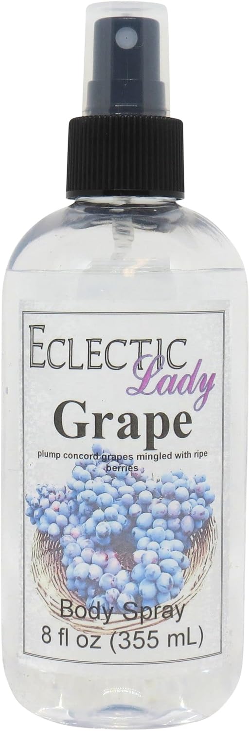 Eclectic Lady Double Strength Grape Body Spray – Paraben-Free, Phthalate-Free, Made With Vegetable Glycerin, Fresh & Juicy Grape Fragrance, Handcrafted in USA (Double Strength 8 oz)