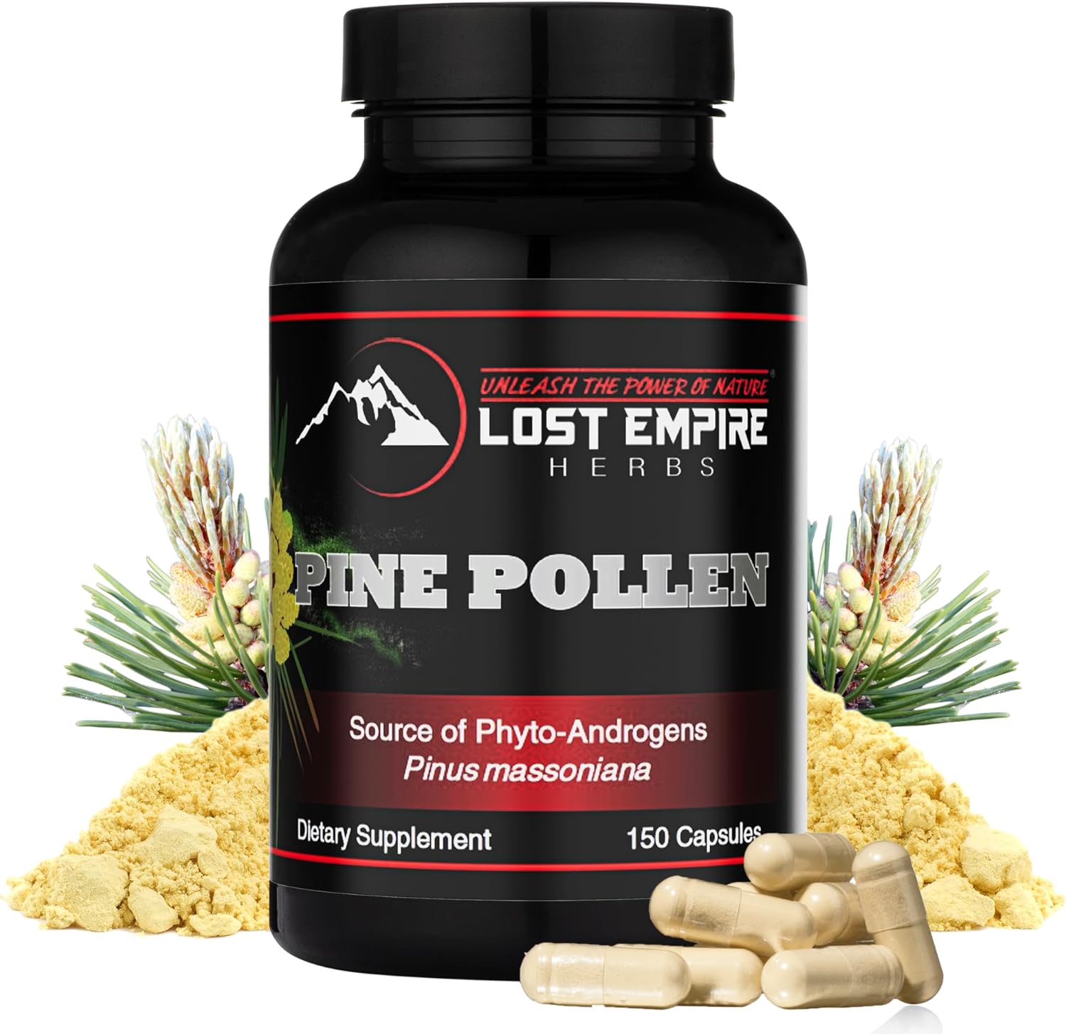 Pine Pollen Capsules – Non-Irradiated, Wild Harvested, Cell Wall Cracked Powder – Supplement Great for Men and Women for Energy, Vitality and Immunity (150 Capsules)