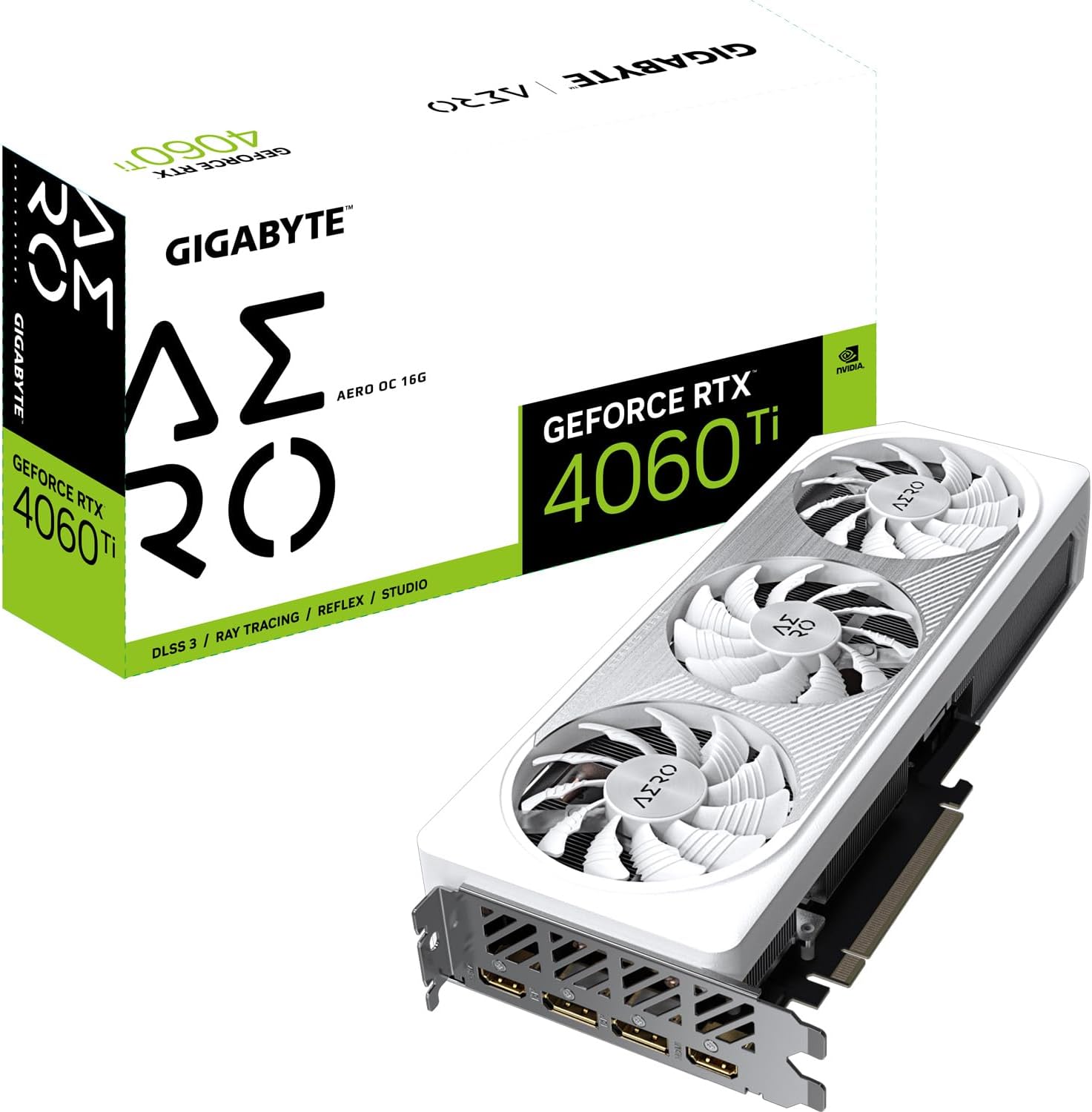 GIGABYTE NVIDIA GeForce RTX 4060 Ti AERO OC Graphics Card – 16GB GDDR6, 128-bit, PCI-E 4.0, 2595MHz Core Clock, 2X DP 1.4, 2X HDMI 2.1a, NVIDIA DLSS 3 – GV-N406TAERO OC-16GD