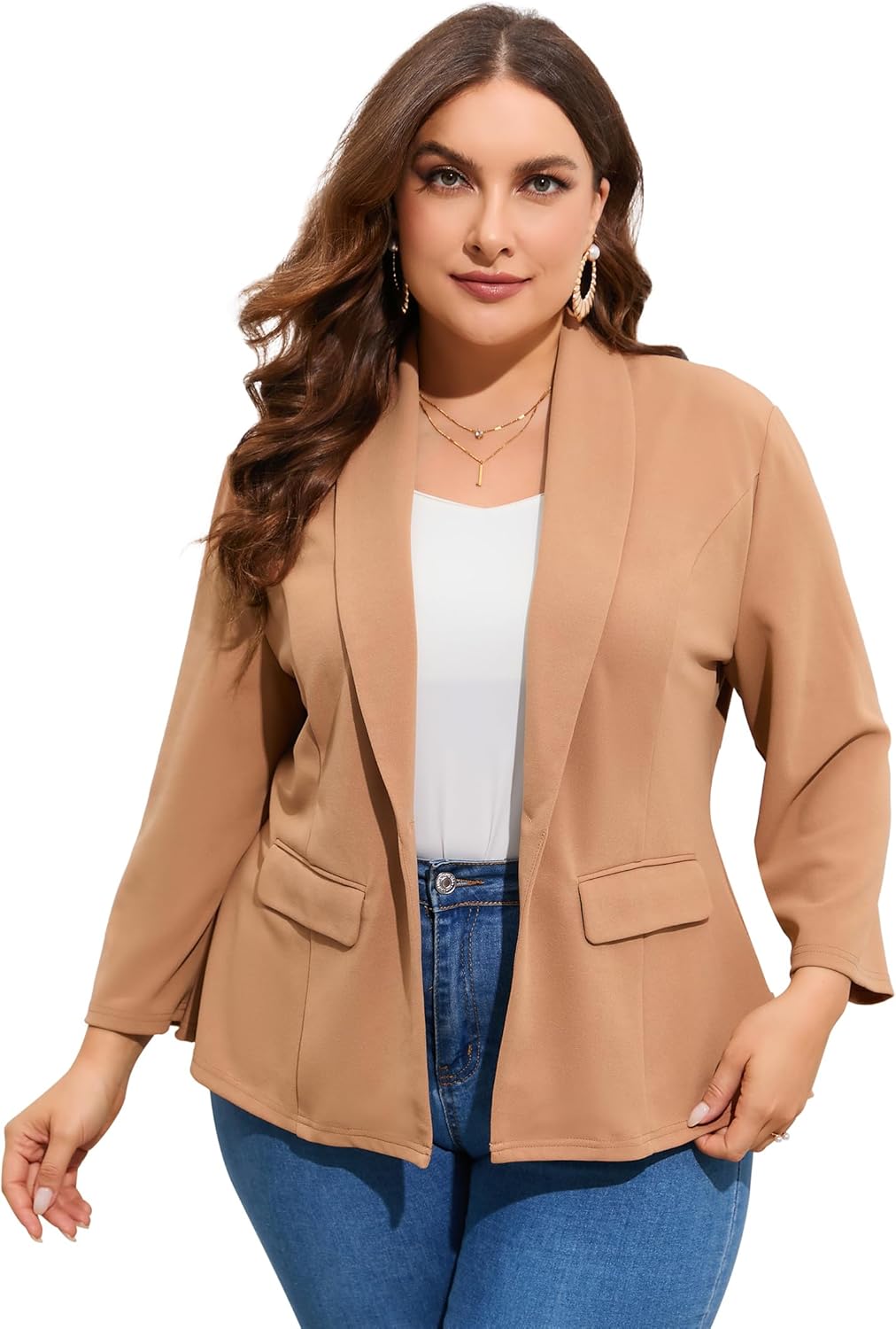 ShopWonder Women’s Plus Size Casual Blazers Open Front Work Office Jackets Blazer with Pockets