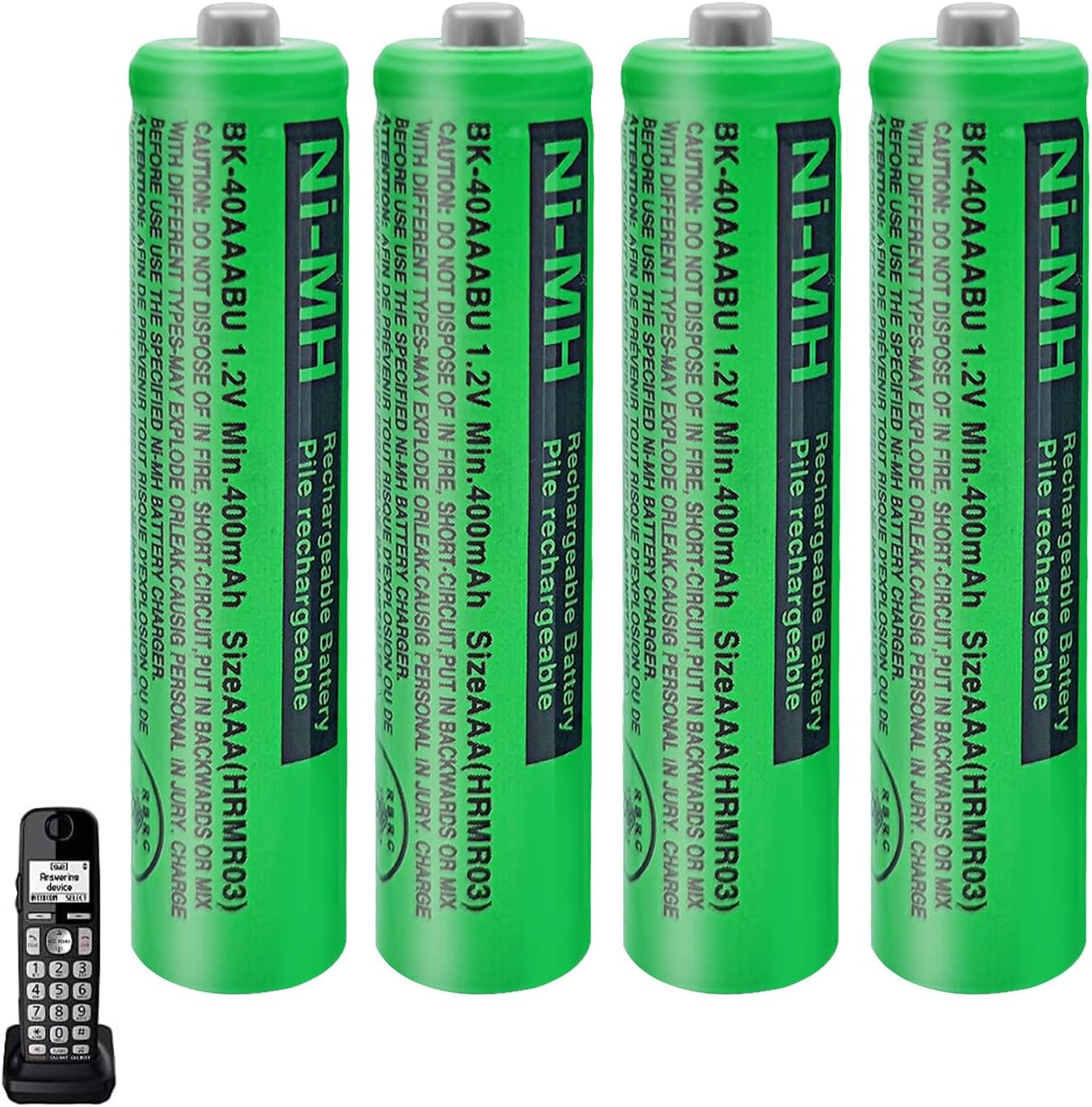 4 Pack BK-40AAABU Ni-MH AAA Rechargeable Battery for Panasonic, 1.2v 400mah Rechargeable AAA Batteries for Panasonic Cordless Phones, Remote Controls, Electronics