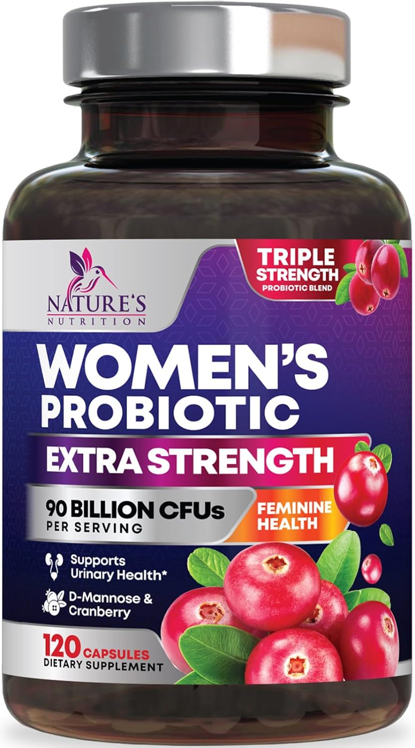 Probiotics for Women with Prebiotics – Women’s Probiotic 90 Billion CFU 16 Strains for Digestive Health, Vaginal Probiotics, PH, & Immune Support for Women, D-Mannose with Cranberry – 120 Capsules