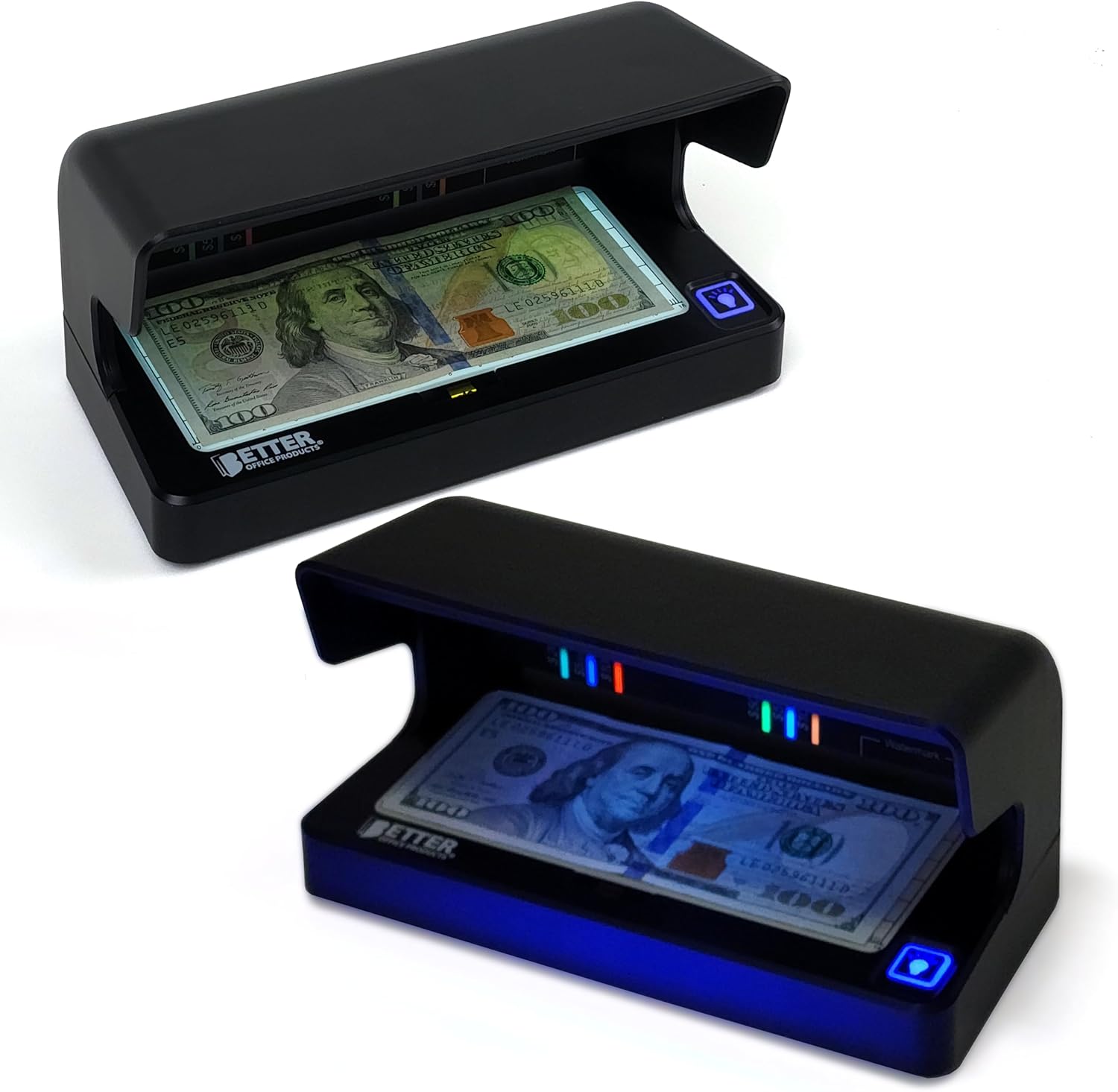 Counterfeit Bill Detector with UV Fluorescent Light, Portable & Compact for All Currencies, Passports, Gov’t Issued IDs, Credit Cards, Power Cord & Rechargeable Battery, by Better Office Products