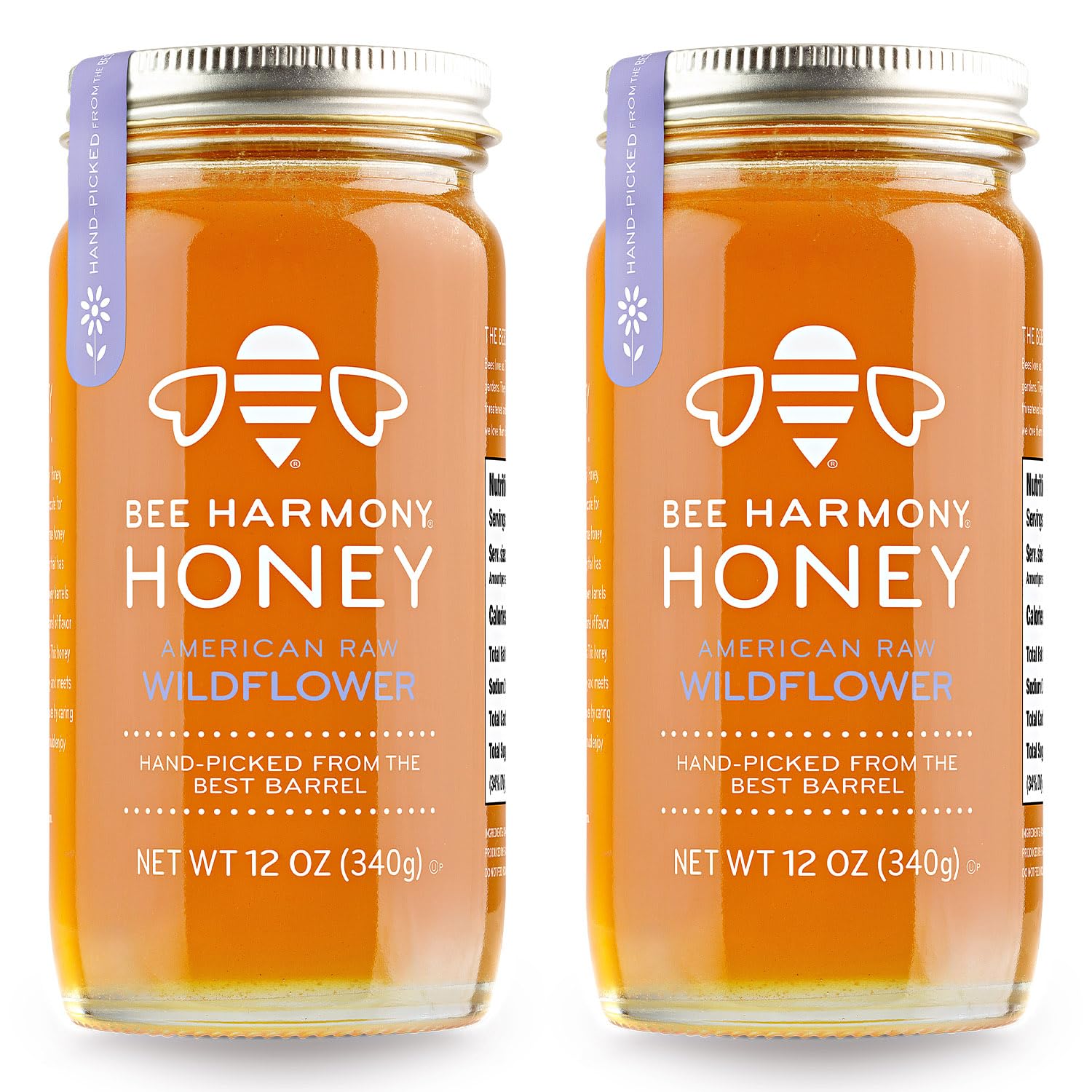 Bee Harmony American Raw Wildflower Honey, 12 Ounce (Pack of 2 Jars)