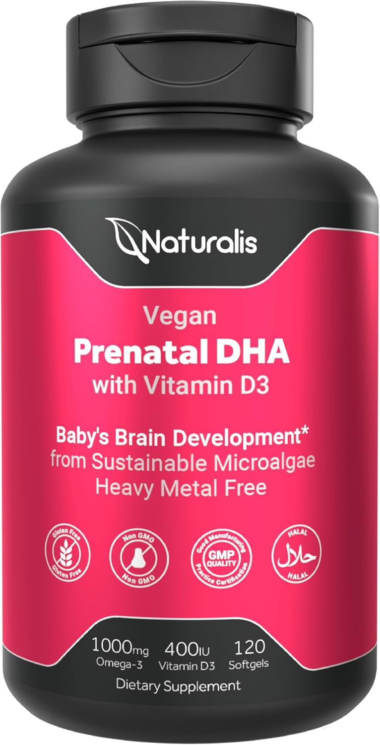 Naturalis Vegan Prenatal with Full Specrum Omega-3 | Algae DHA, EPA, DPA, Vitamin D3 & Active Folate L 5-MTHF | Vegan Society Certified, Sustainably Sourced, Non-GMO & Soy Free | 120 Veggie Softgels