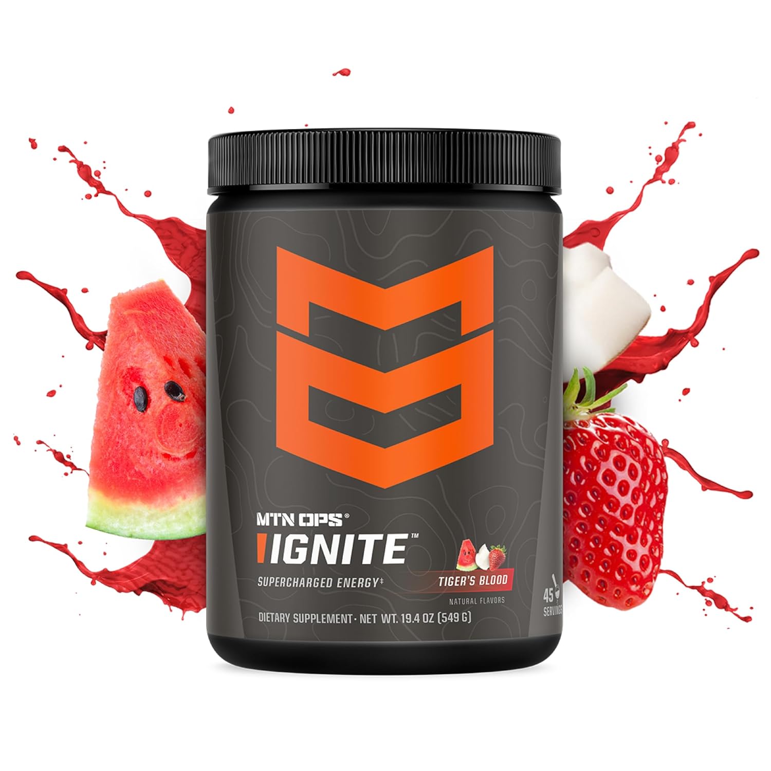 MTN OPS Ignite Supercharged Energy Drink Mix 45-Serving Tub, Tiger’s Blood