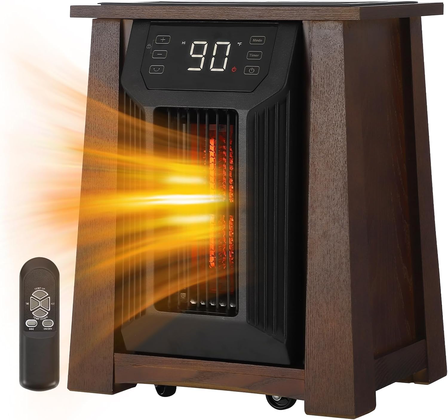 Infrared Quartz Space Heater with 8 Heating Elements, 1500W Electric Room Heaters for Indoor Use with Remote Control, Overheat Protection, Thermostat, 3 Heat Modes, Timer (8 Quartz, Brown)