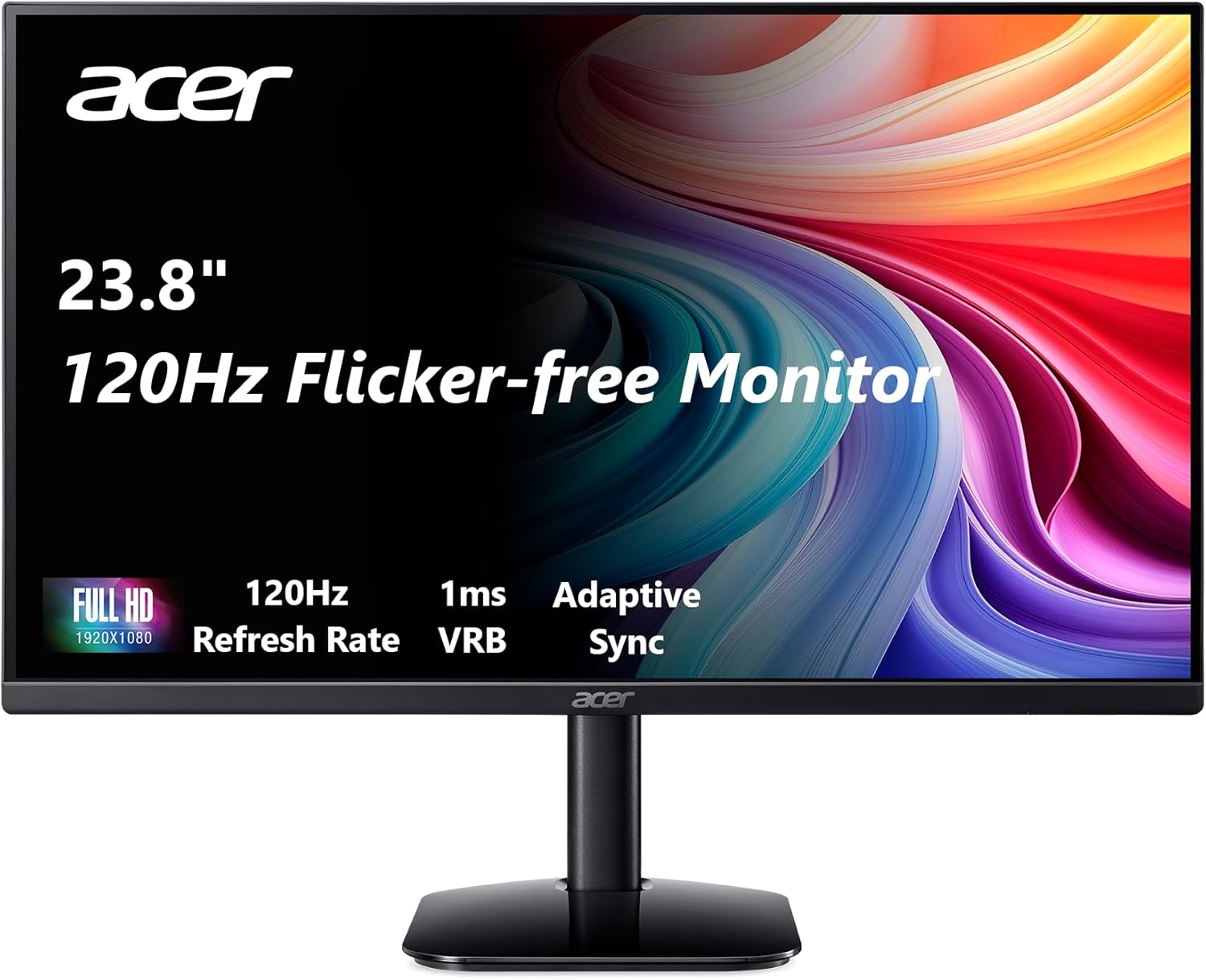 Acer KB242Y G0bi 23.8 IPS Full HD (1920 x 1080) Zero-Frame Gaming Office Monitor | Adaptive-Sync Support (FreeSync Compatible) | Up to 120Hz Refresh | 1ms (VRB) | sRGB 99% | Tilt | HDMI & VGA Ports