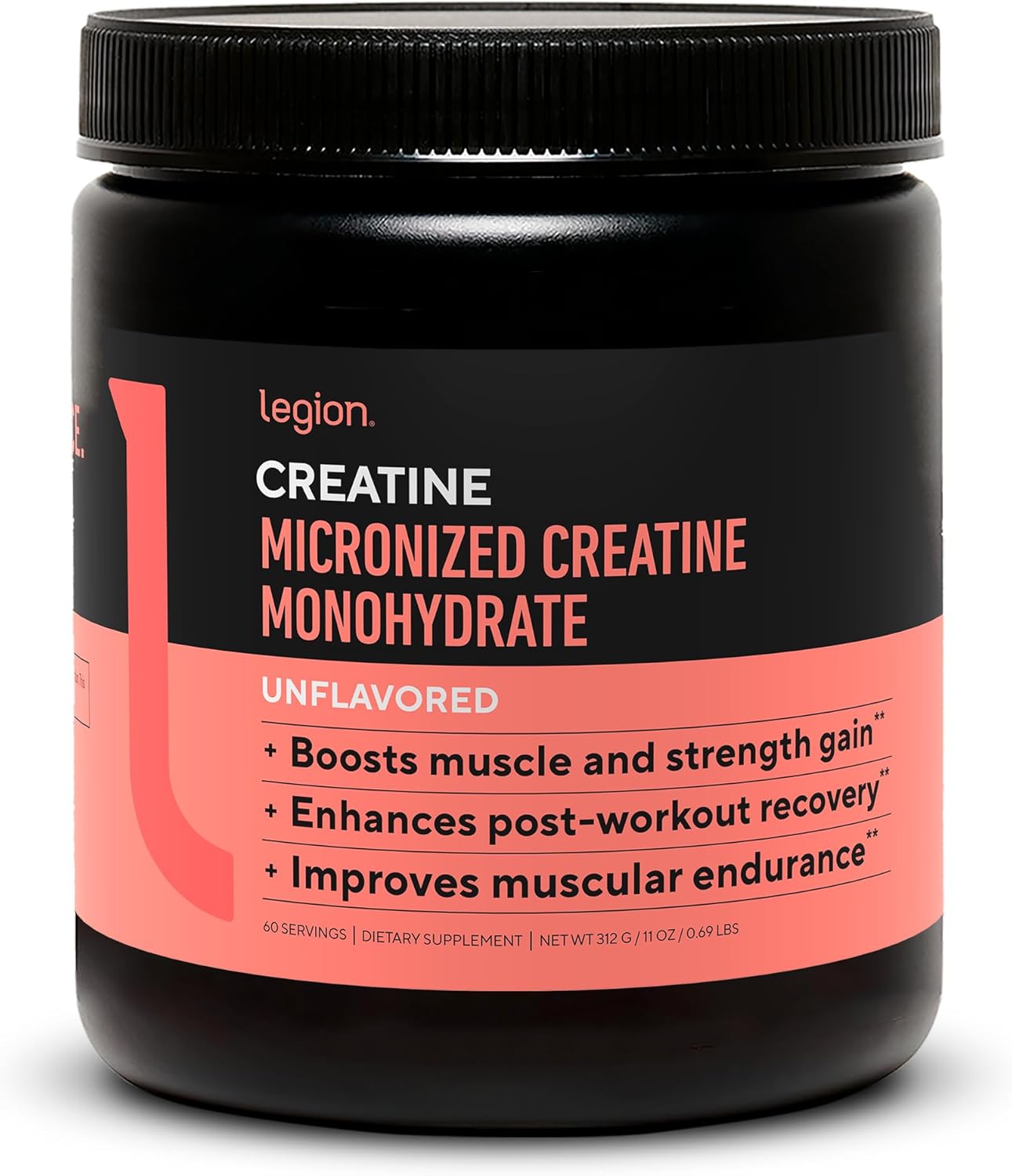 LEGION Micronized Creatine Monohydrate Supplement – Clean Creatine Powder for Muscle Gain & Post Workout Recovery – Micronized Creatine Supplement for Maximum Absorption (60 Servings, Unflavored)