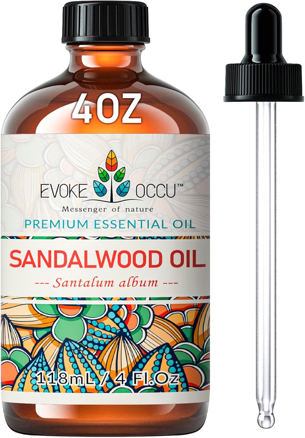 EVOKE OCCU Sandalwood Essential Oils 4 Fl Oz, 100% Pure and Natural Sandalwood Oil for Skin Care, Diffuser, Perfume, Candle and Soap Making – 118ml