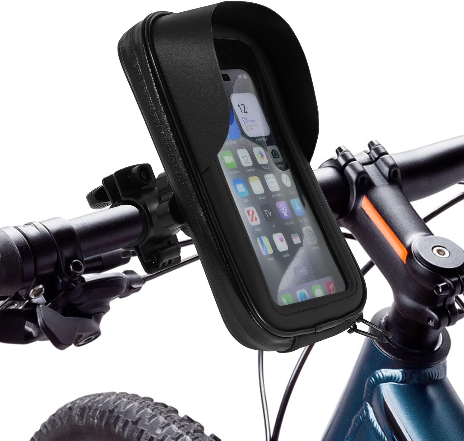 Bike Phone Holder Bag Waterproof Bike Handlebar Bag, 360° Rotatable Bicycle Pouch Touch Screen Mobile Phone Holder Case Bike Phone Mount Holder Accessories for Phones Under 6.5inch(Handlebars,black)