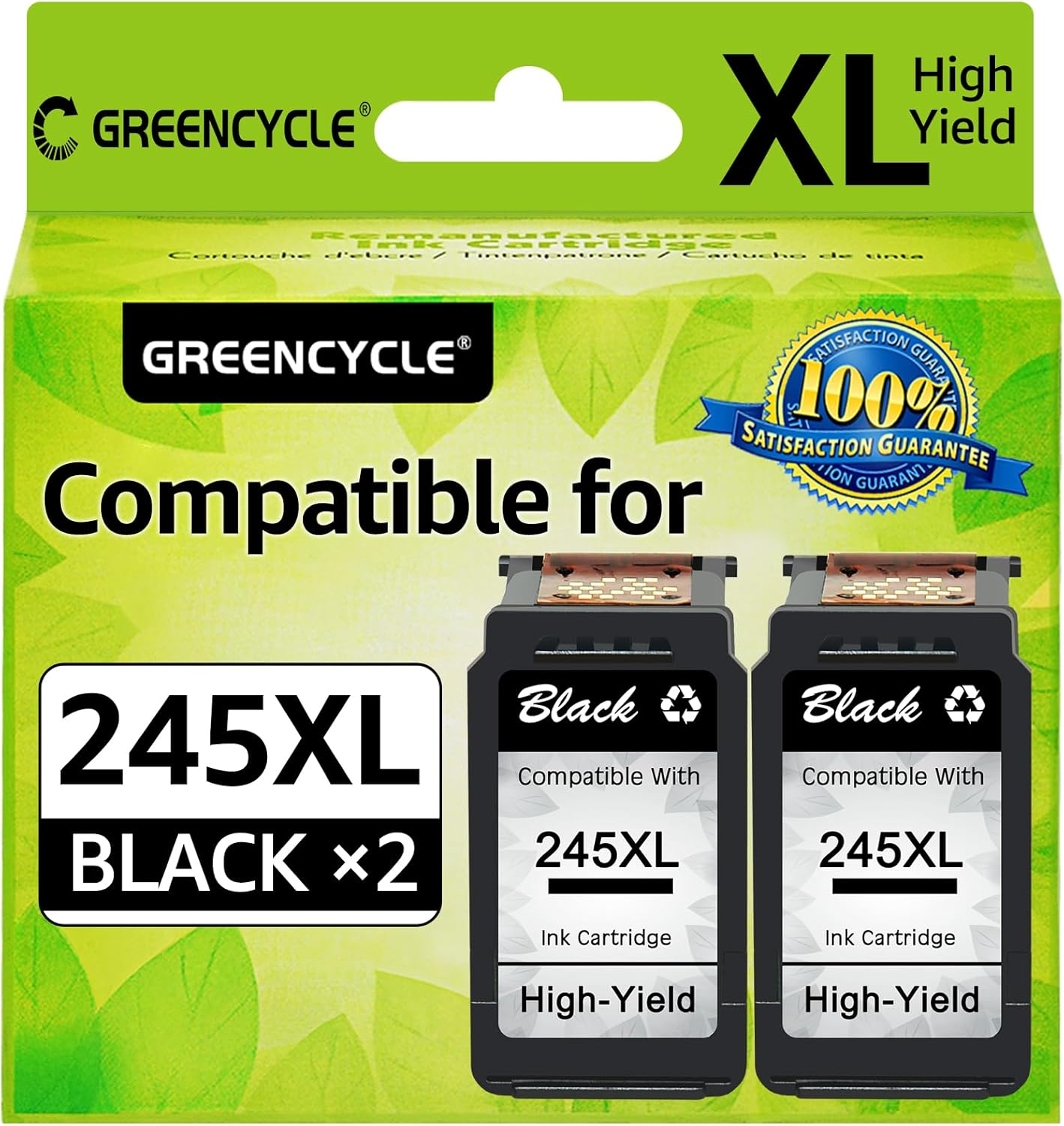 greencycle PG-245XL PG-245 245 XL PG-243 243 Ink Cartridge Compatible for Canon Pixma MX490 MG2522 MG2525 MG2922 MG2924 MG3020 MG3022 MG3029 TS3120 TS3122 TS202 Printers (Black, 2 Pack)