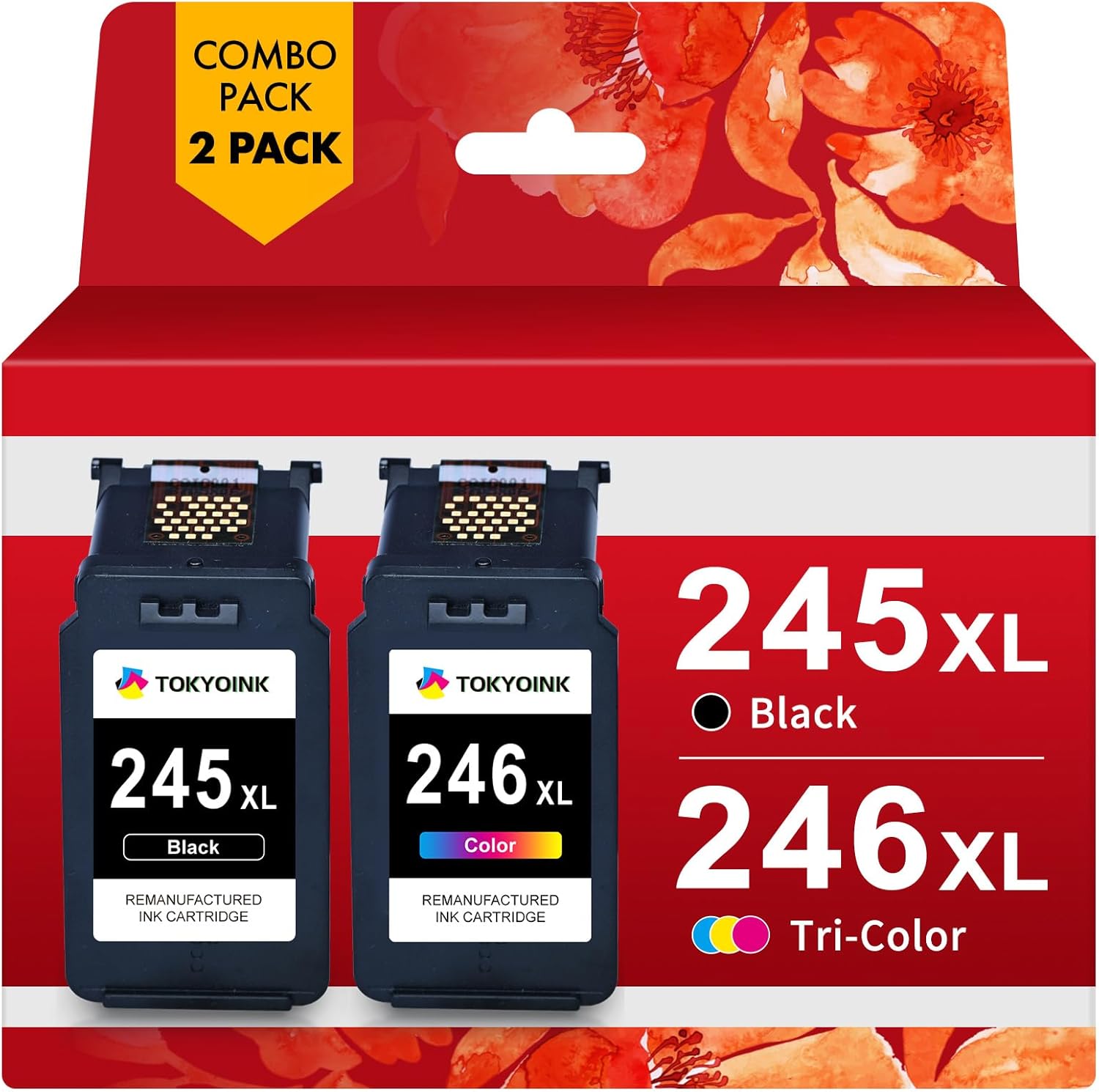 TOKYOINK Remanufactured Ink Cartridge Replacement for Canon 245XL 246XL Combo Pack for Pixma MG2522 MX490 TR4520 MX492 TS202 TS3322 MG2500 TR4500 Printer Ink 245 246 (Black, Tri-Color, 2-Pack)