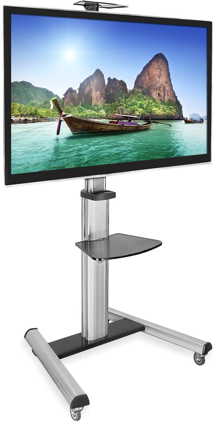 Mount-It! Mobile TV Stand for Flat Screen Televisions, Height Adjustable Rolling TV Cart for 32, 40, 50, 55, 60, 65 and 70 Inch Screens, 110 Pound Capacity