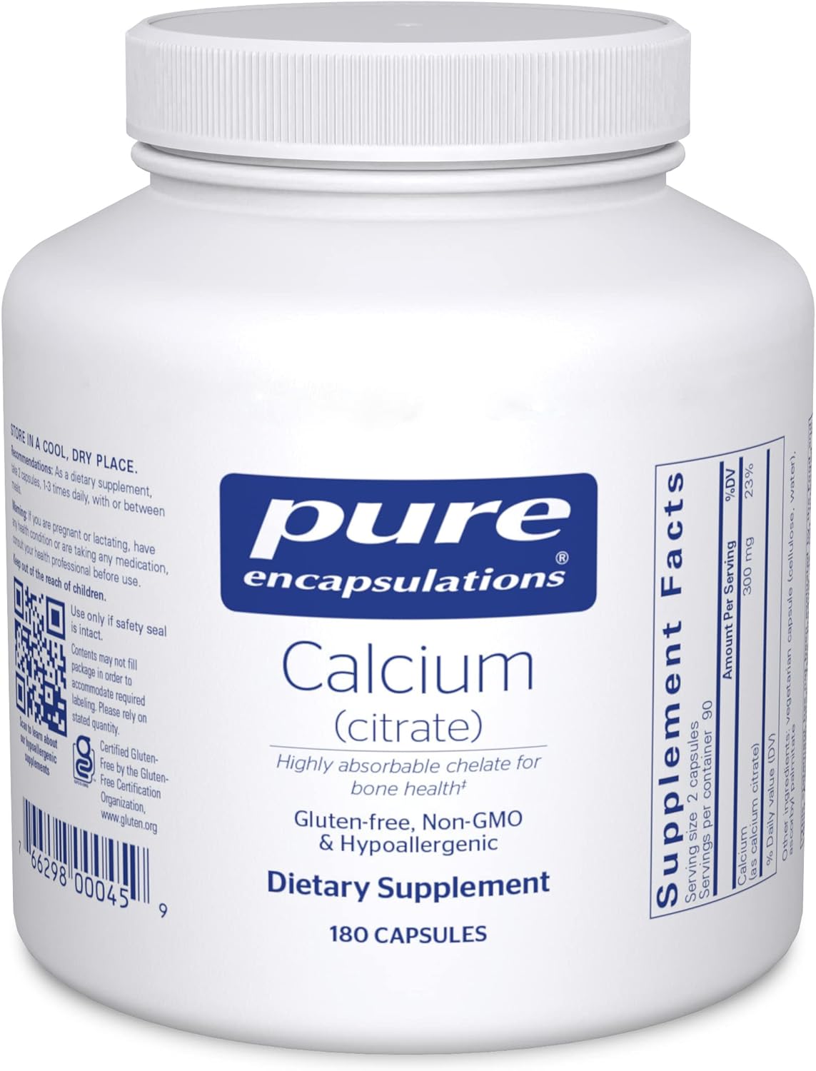 Pure Encapsulations Calcium (Citrate) – Supplement for Bone, Teeth, Colon, and Cardiovascular Health Support* – with Premium Calcium Citrate – 180 Capsules