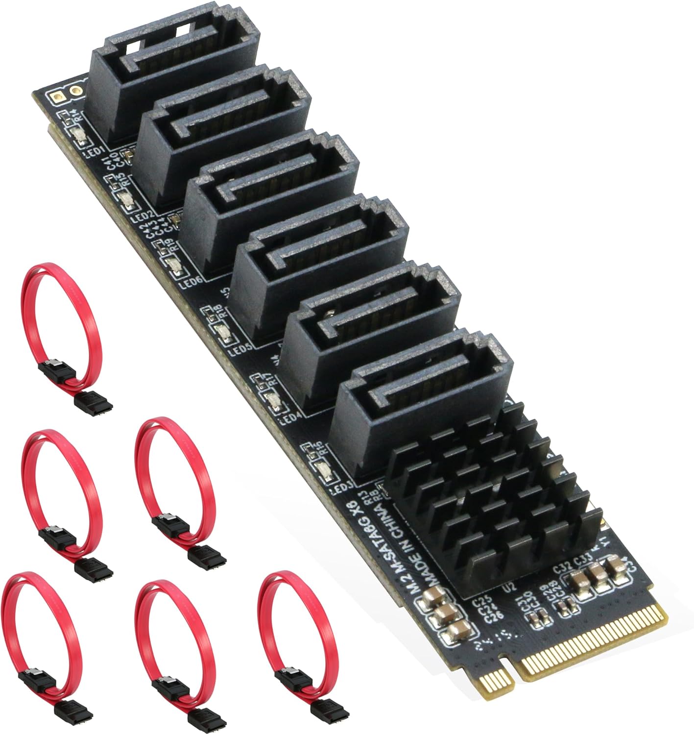 M.2 to SATA 3.0 Adapter [6-Port], RIITOP M.2 NVMe to 6 Ports SATA III Expansion Card Adapter 6Gbps with Chipset ASM1166