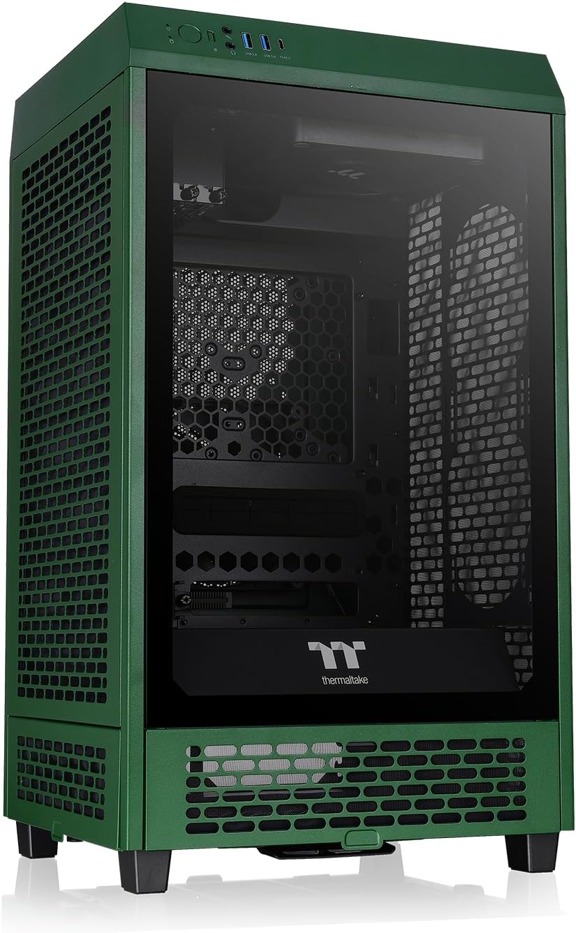 Thermaltake Tower 200 Mini-ITX Computer Case; 2x140mm Pre-Installed CT140 Fans; Supports GPU Length Up to 380mm; CA-1X9-00SCWN-00; Racing Green; 3 Year Warranty