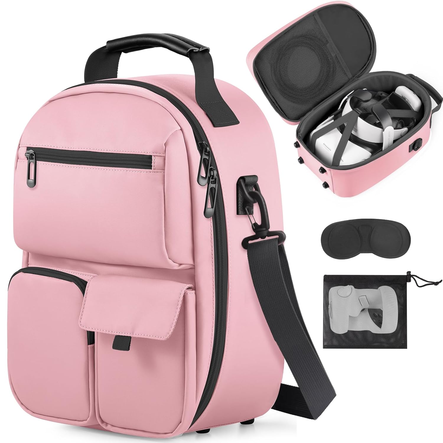 FOREGOER Carrying Case for Meta Quest 3/Oculus Quest 2, Hard Travel Storage Case Compatible with Meta Oculus Quest 2 Headset, Quest Pro and Accessories, VR All-in-One Gaming Headset (Pink)