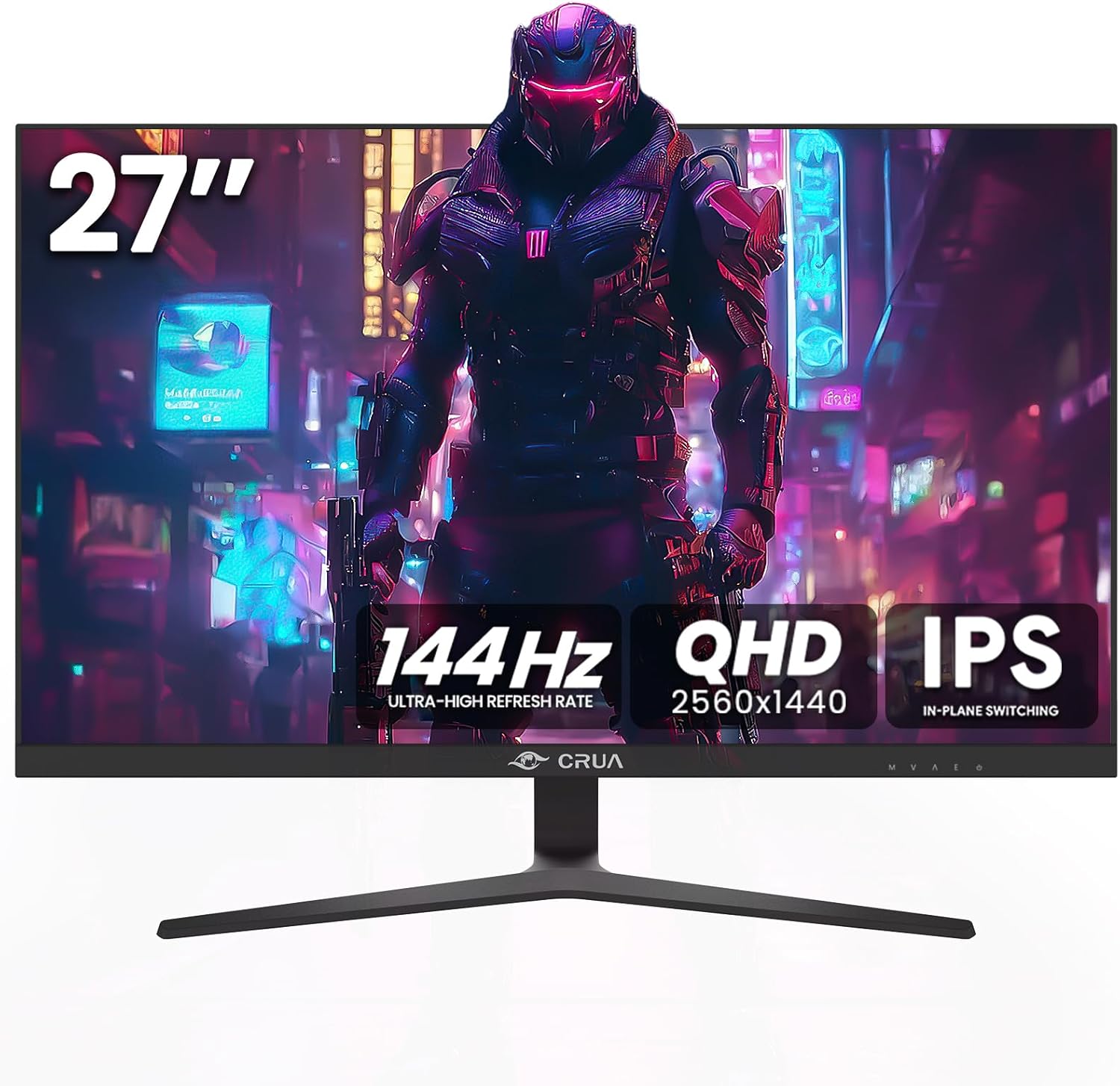 CRUA 27 Inch Gaming Monitor, QHD 1440P 144Hz IPS Computer Monitor, 99% sRGB, AMD Freesync, HDMI 2.0 & Displayport 1.2, Low Blue Light, Support Wall Mountable Installs/Tilt Adjustable-Black