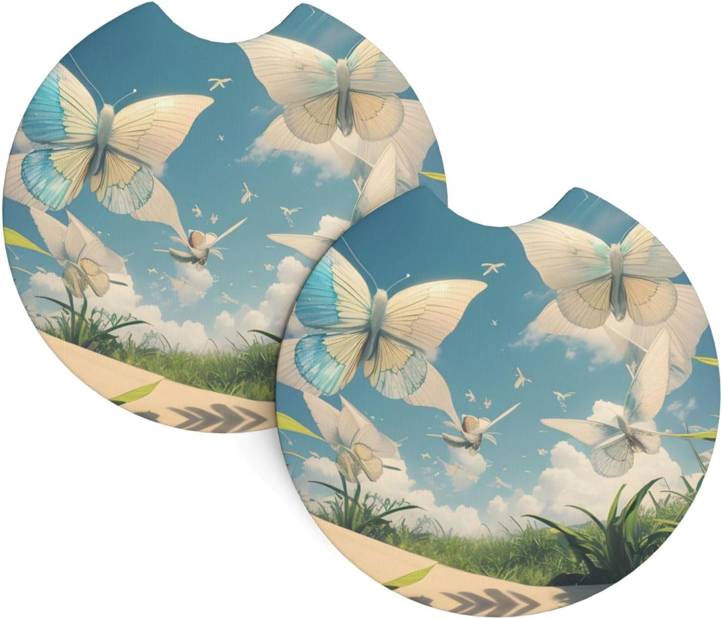 Phayah Fluttering Butterfly Car Coasters 2 Pack Protect Your Cup Holder Suitable for Daily Life and Outdoor Self-Driving New Car Gift