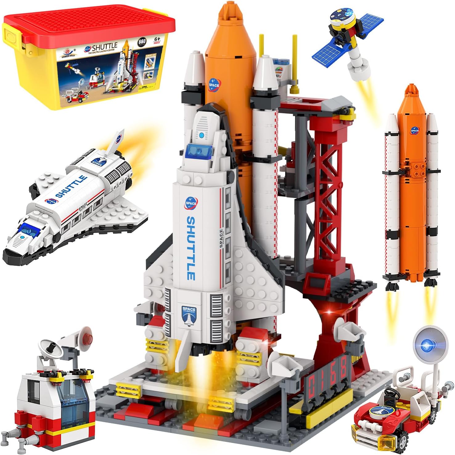 WishLife City Space Exploration Shuttle Toy – Building Blocks Sets for 6 7 8 9 10 11 12 Year Old Boys Girls, Mars Rover, Launcher, Satellite, Aerospace Spaceship Toys Gifts for Kids Age 6-12 (660 PCS)