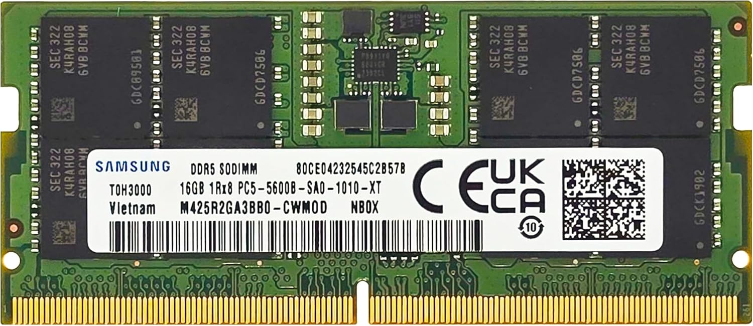 Samsung 16GB DDR5 5600MHz PC5-44800 CL46 SODIMM 1Rx8 Single Rank 1.1V 262-Pin Laptop RAM Memory M425R2GA3BB0-CWM