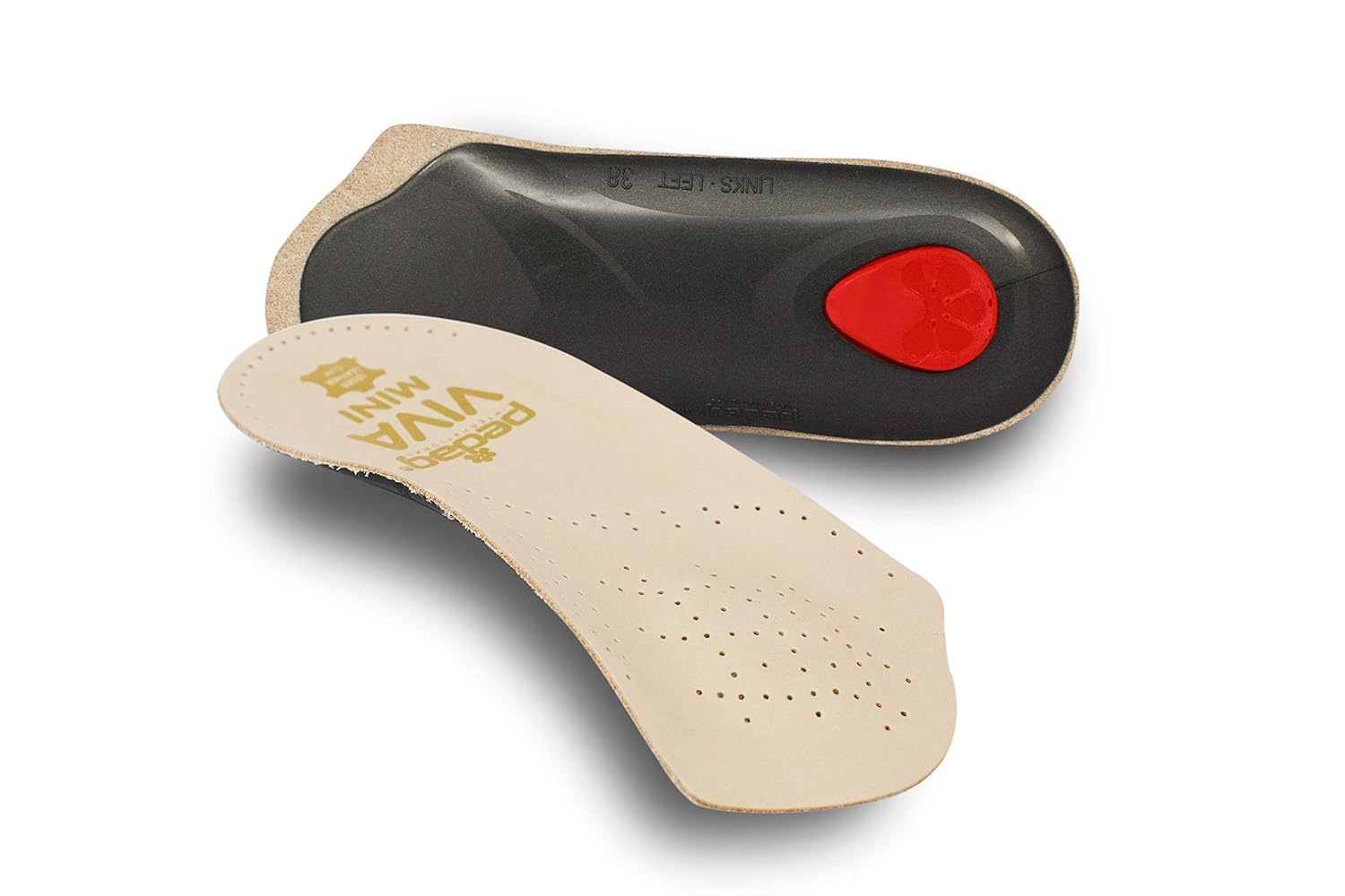 Pedag Viva Mini | 3/4 Leather Arch Support Inserts | Handmade in Germany | Plantar Fasciitis Relief | Heel Cushion | Metatarsal Support Pad | Low Profile Shoe Insoles | Tan | Men US 14/ EU 47