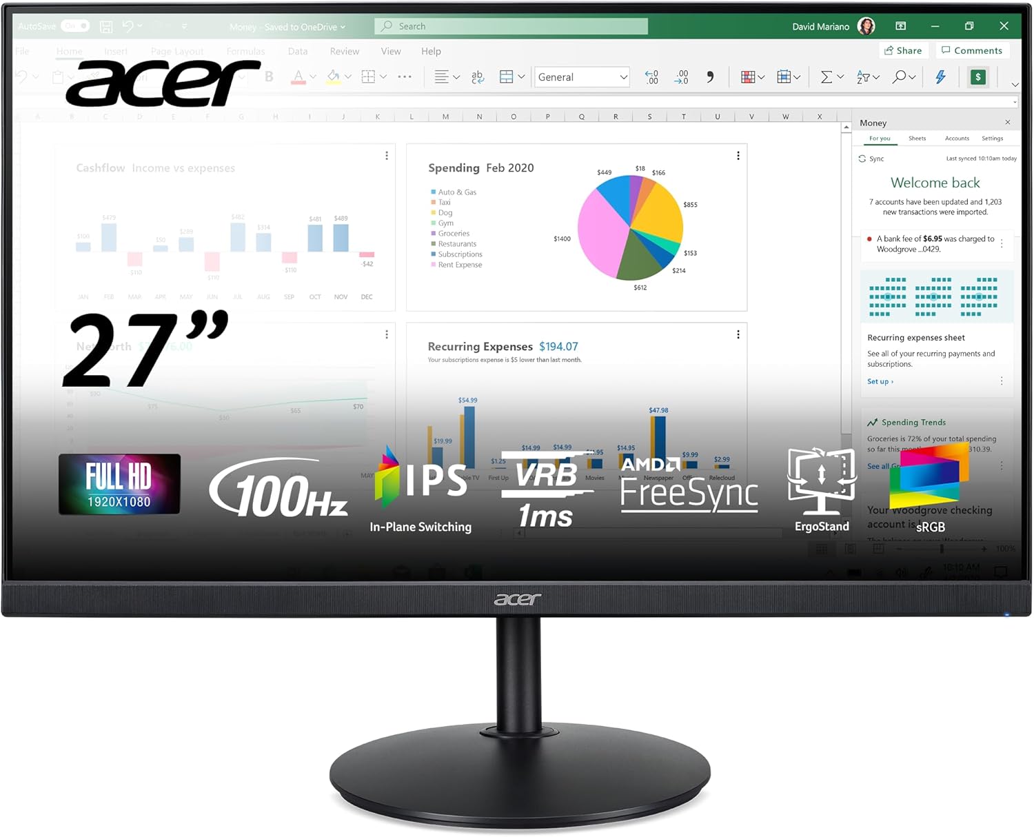 Acer CB272 Ebmiprx 27″ FHD 1920 x 1080 Zero Frame Home Office Monitor | AMD FreeSync | 1ms VRB | 100Hz | 99% sRGB | Height Adjustable Stand with Swivel, Tilt & Pivot (Display Port, HDMI & VGA Ports)