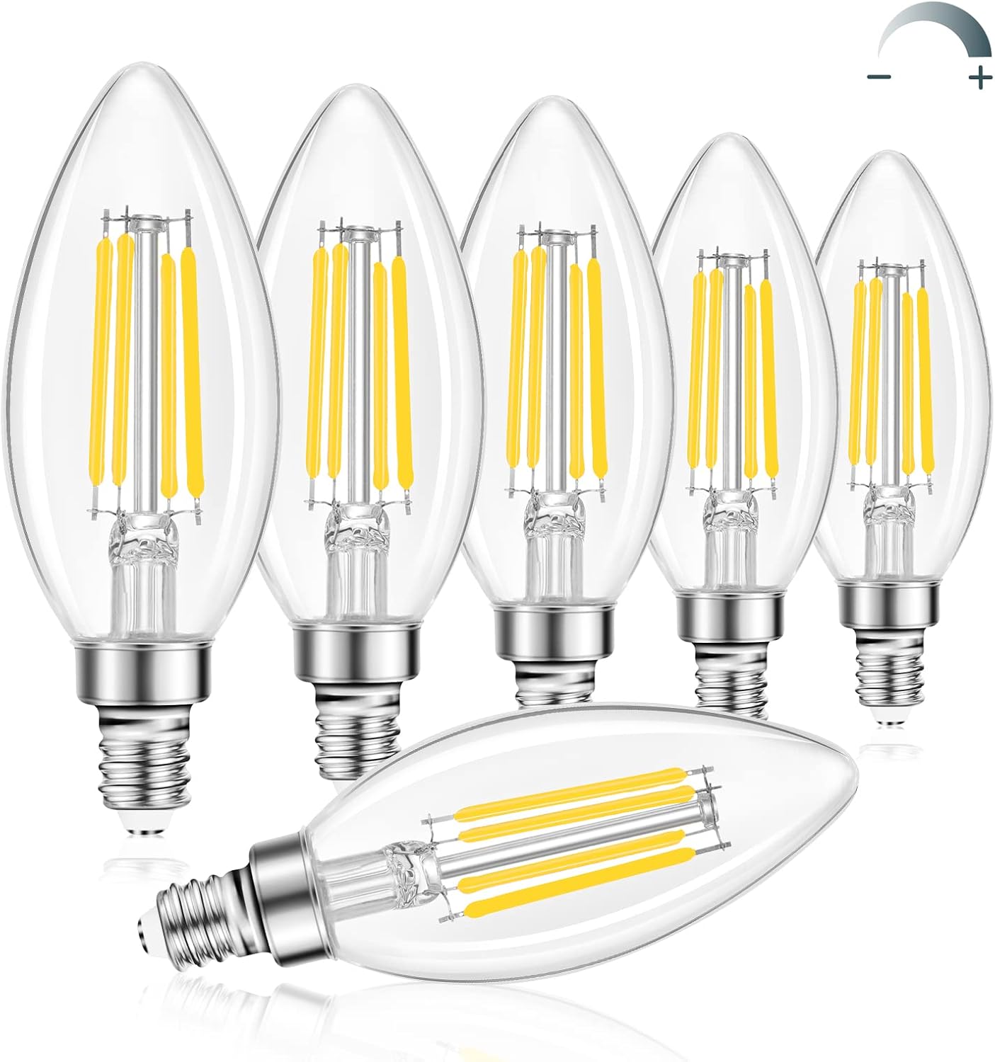 Linkind E12 Candelabra LED Light Bulbs 60W Equivalent, B11 Dimmable Chandelier Light Bulbs, 4.5W Clear Glass Vintage Edison Filament Candle Bulbs, Soft White 2700K 500lm, Ceiling Fan Bulb, 6 Packs