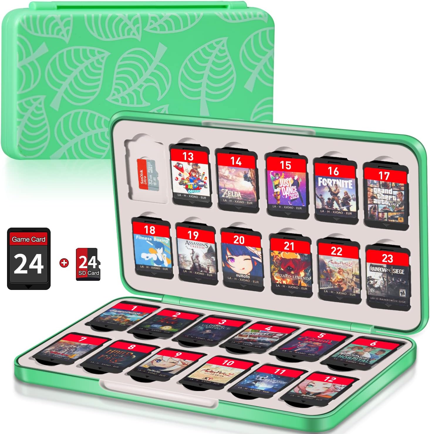 Switch Game Case Holder with 24 Cartridge Slots and 24 Micro SD Card Storage, Slim Portable Game Organizer Traveler Gift Accessories with Magnetic Closure, Protective Hard Shell and Soft Lining