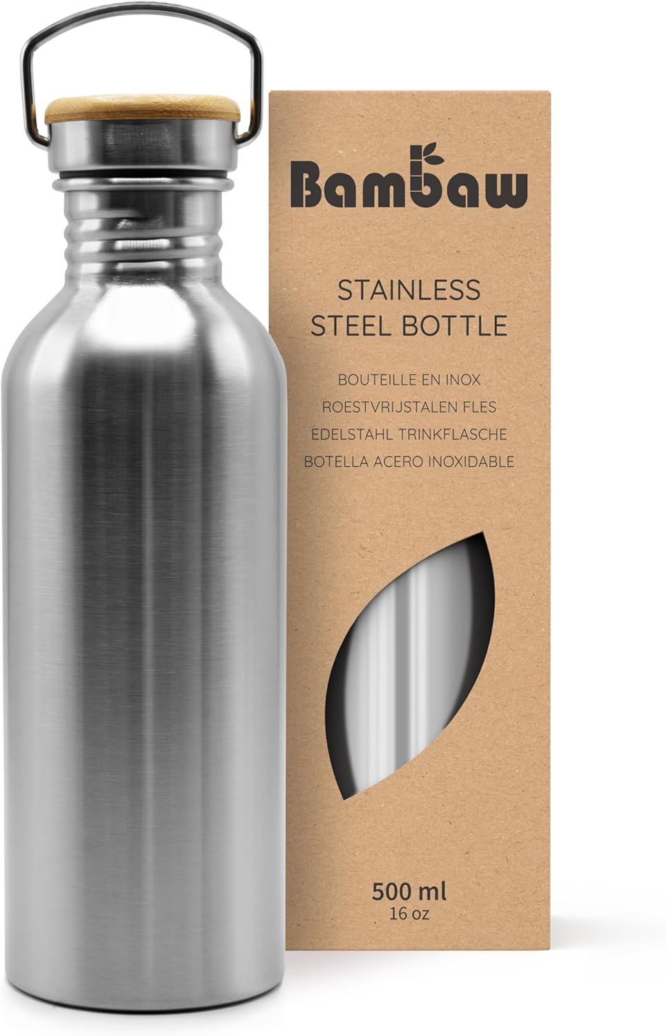 Bambaw 16 Oz Water Bottle | Water Bottle Stainless Steel | Non-insulated Single Wall Stainless Steel Water Bottle | Steel Water Bottle | Metal Water Bottle | Reusable Water Bottle | Water Bottle 500ml