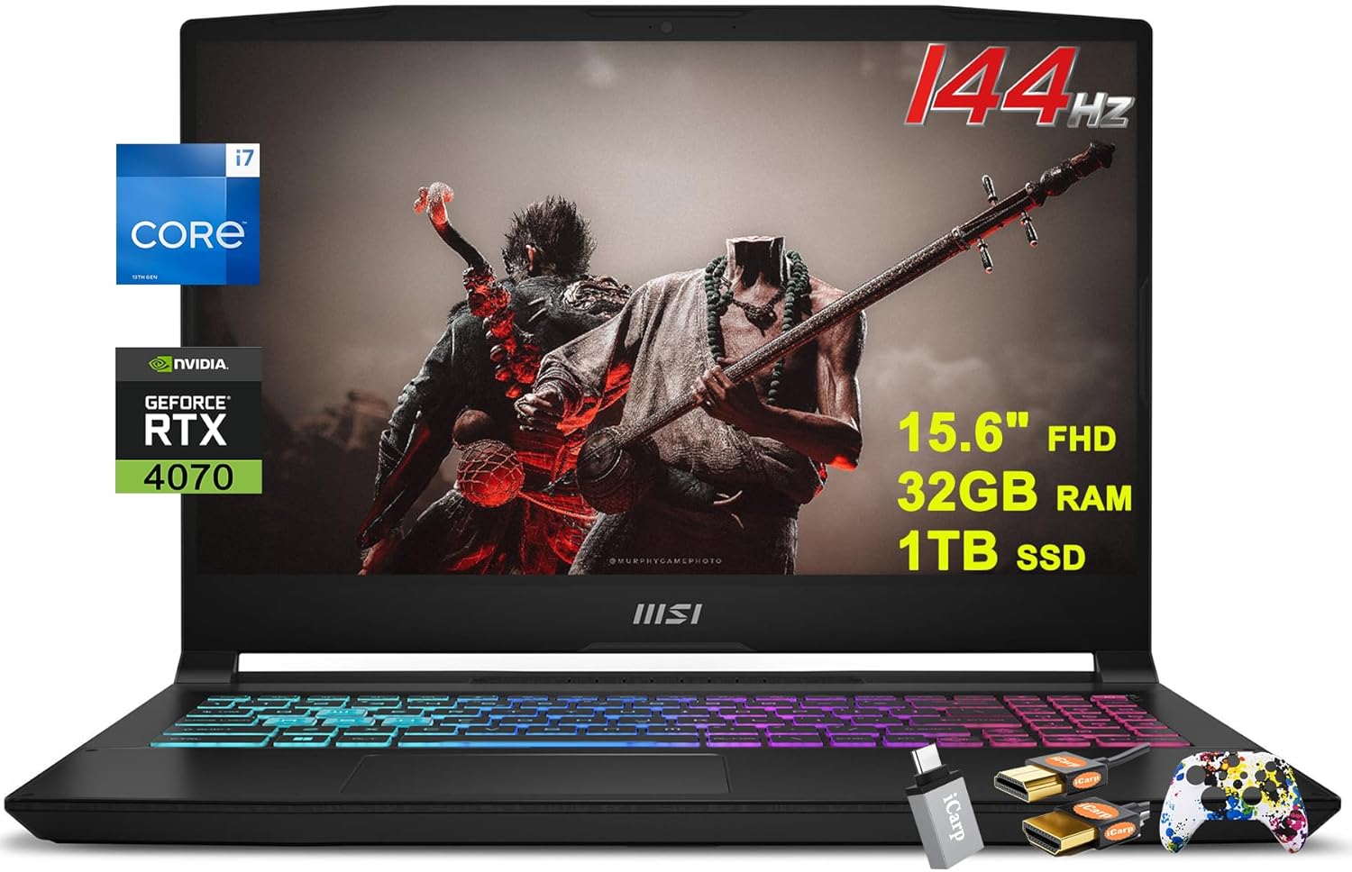 MSI Katana A15 Gaming Laptop 15.6″ FHD IPS 144Hz Intel 10-Core i7-13620H (Beats i9-12900H) 32GB RAM 1TB SSD GeForce RTX 4070 8GB RGB Backlit USB-C Nahimic Win11 w/ICP Accessory