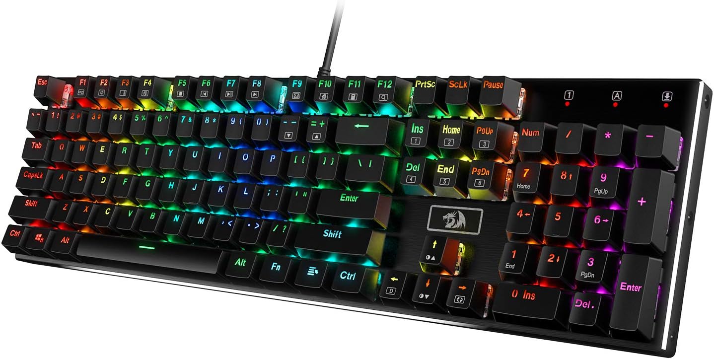 Redragon K556 RGB LED Backlit Wired Mechanical Gaming Keyboard, 104 Keys Hot-Swap Mechanical Keyboard w/Aluminum Base, Upgraded Socket and Noise Absorbing Foams, Soft Tactile Brown Switch