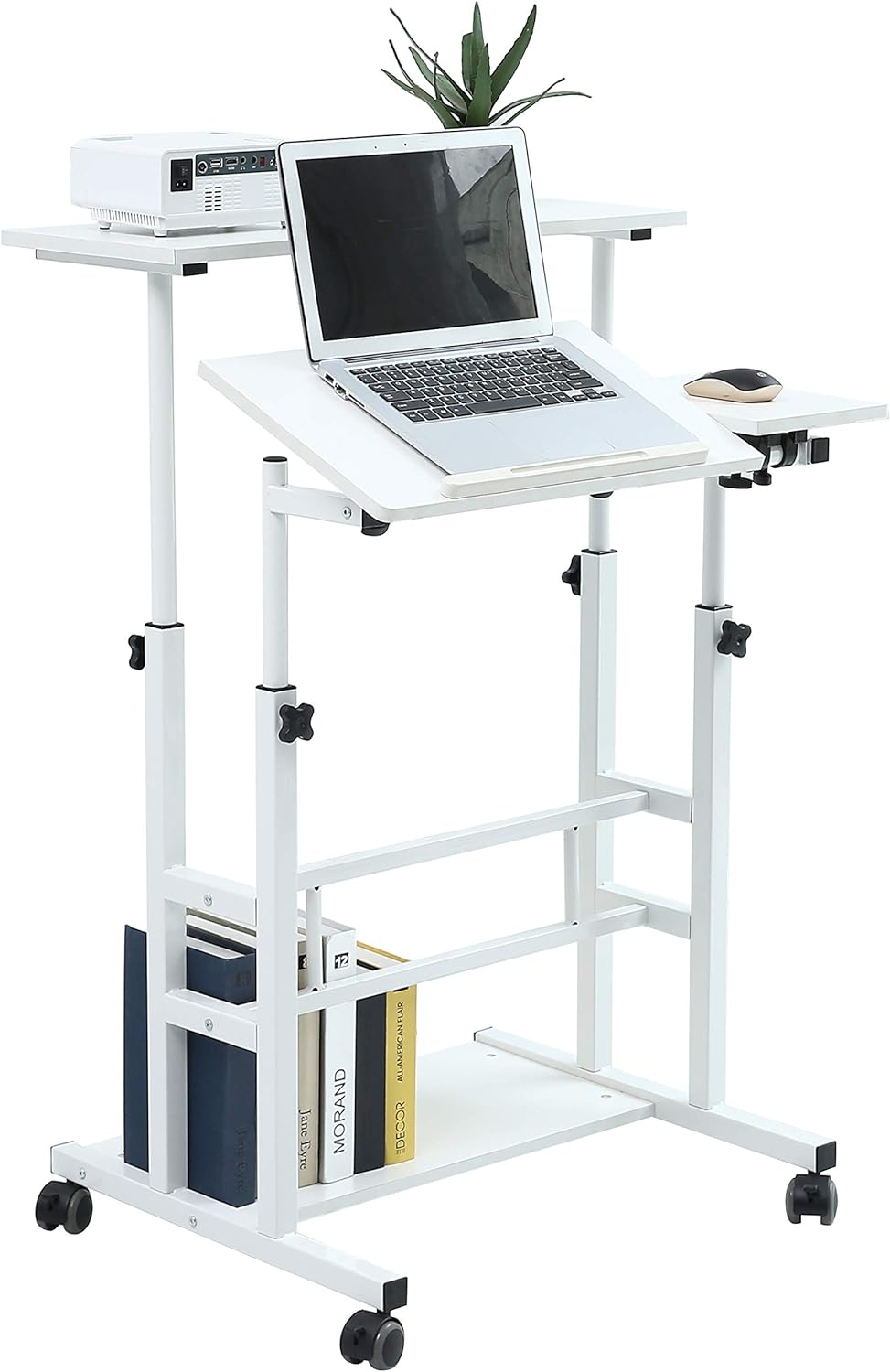 UNICOO Portable Standing Desk on Wheels, Height Adjustable Mobile Standing Desk, Versatile Standing Portable Desk for Home Office, Rolling Sit-Stand Workstation (White Frame/White Top)