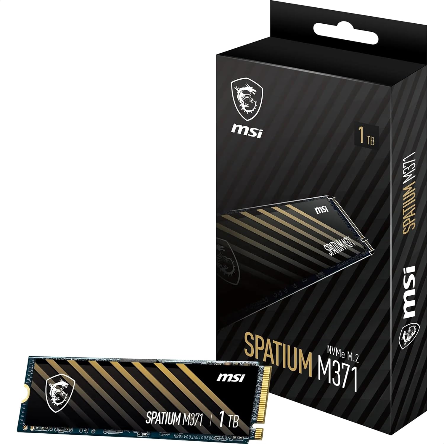 MSI SPATIUM M371 NVMe M.2 1TB – PCIe 3×4 NVMe M.2 Internal Solid State Drive, 2350MB/s Read & 1700MB/s Write, 3D NAND, Built-in Data Security, Center – 5 Year Warranty (210 TBW)