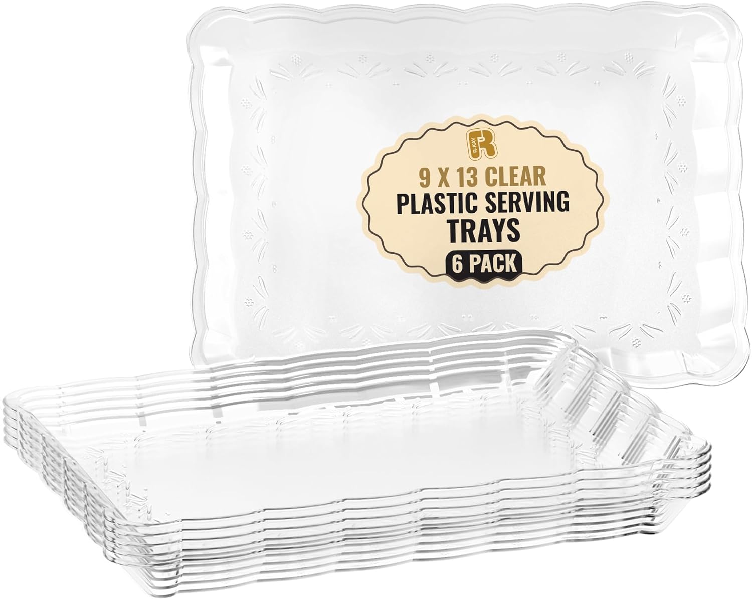 6 Pack Plastic Serving Trays for Party – Plastic Tray 9 by 13 Inch – Heavy Duty Plastic Trays for Food – Rectangular Party Serving Trays and Platters – Premium Party Trays – Clear Disposable Trays