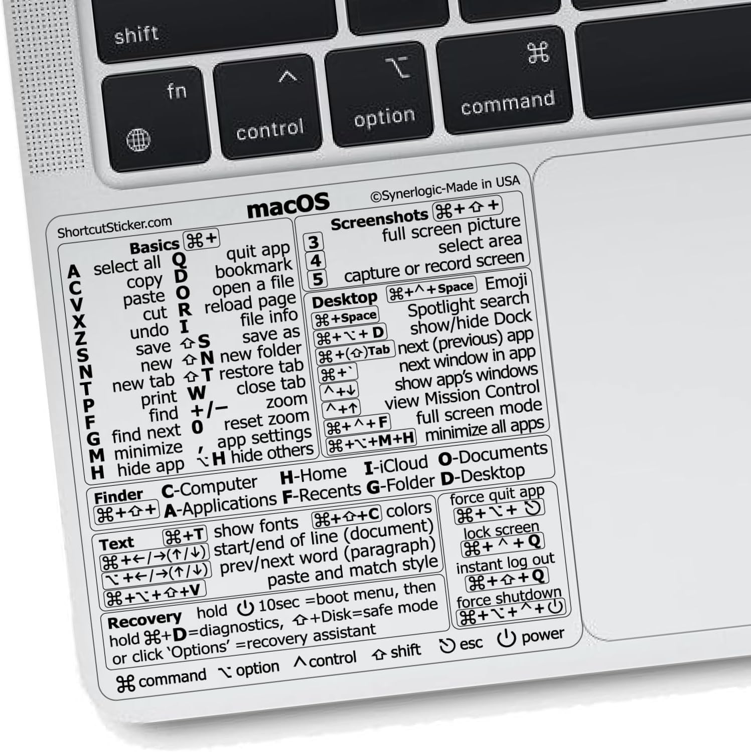 Mac OS Shortcuts Sticker | Mac Keyboard Stickers for Mac OS | No-Residue Laminated Vinyl MacBook Stickers for Laptop | MacBook Shortcut Stickers for 13-16″ Air and Pro (Clear/Black)