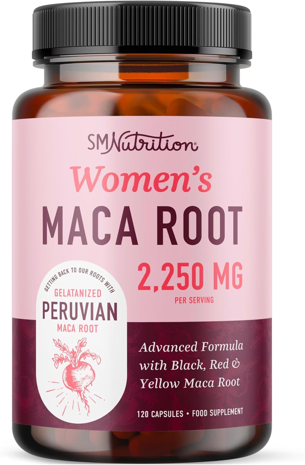 Organic Maca Root Capsules for Women | Peruvian Maca 2250MG Extra Strength | Red, Black & Yellow Maca Pills with Black Pepper | Herbal Supplement to Support Energy, Hormone Balance, Menopause & Cycles