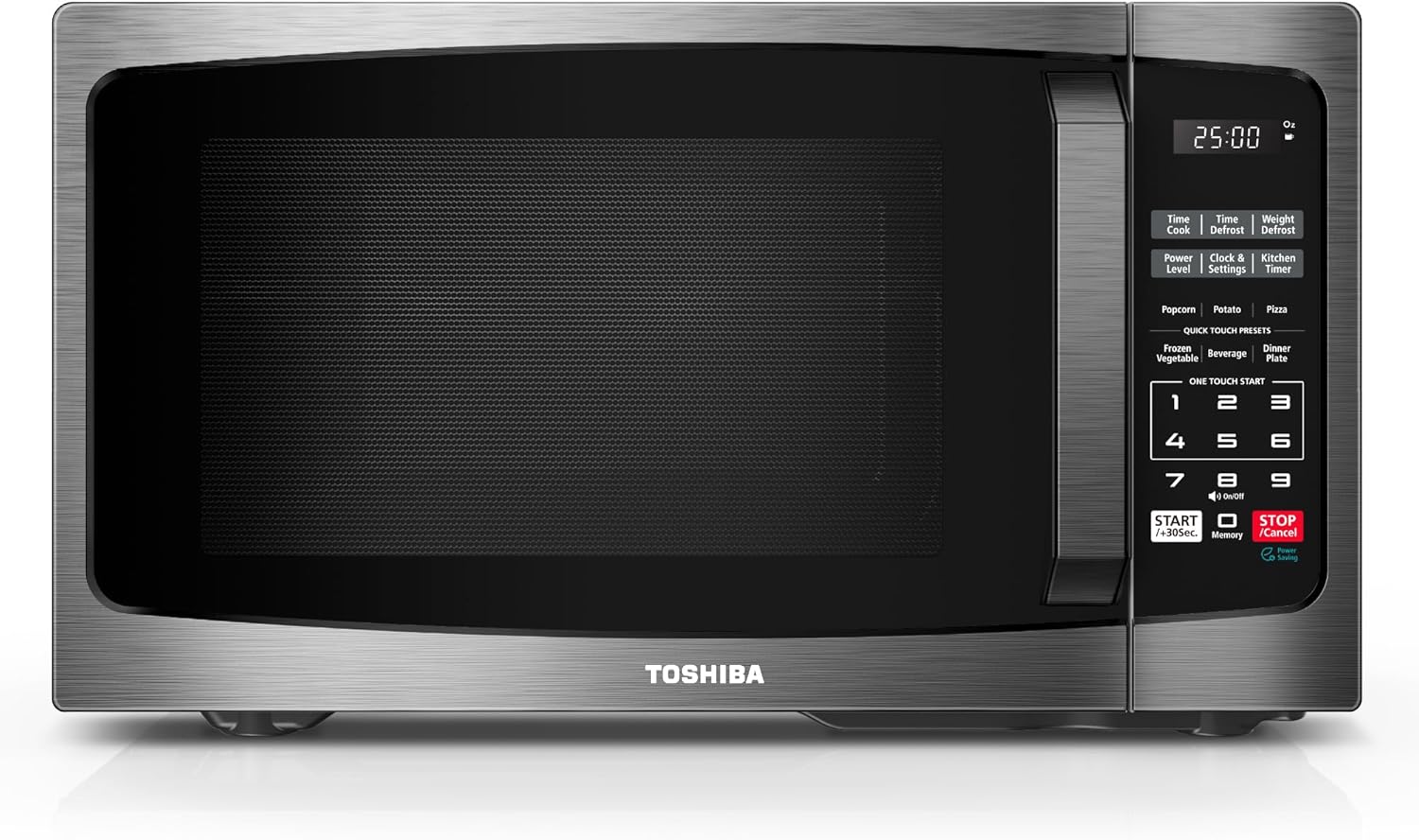 TOSHIBA ML-EM09PA(BS) Small Microwave Oven with 6 Auto Menus, Mute Function & Child Lock, LED Lighting, Perfect for Apartment, 0.9 Cu Ft, 10.6 Inch Removable Turntable, 900W, Black Stainless Steel