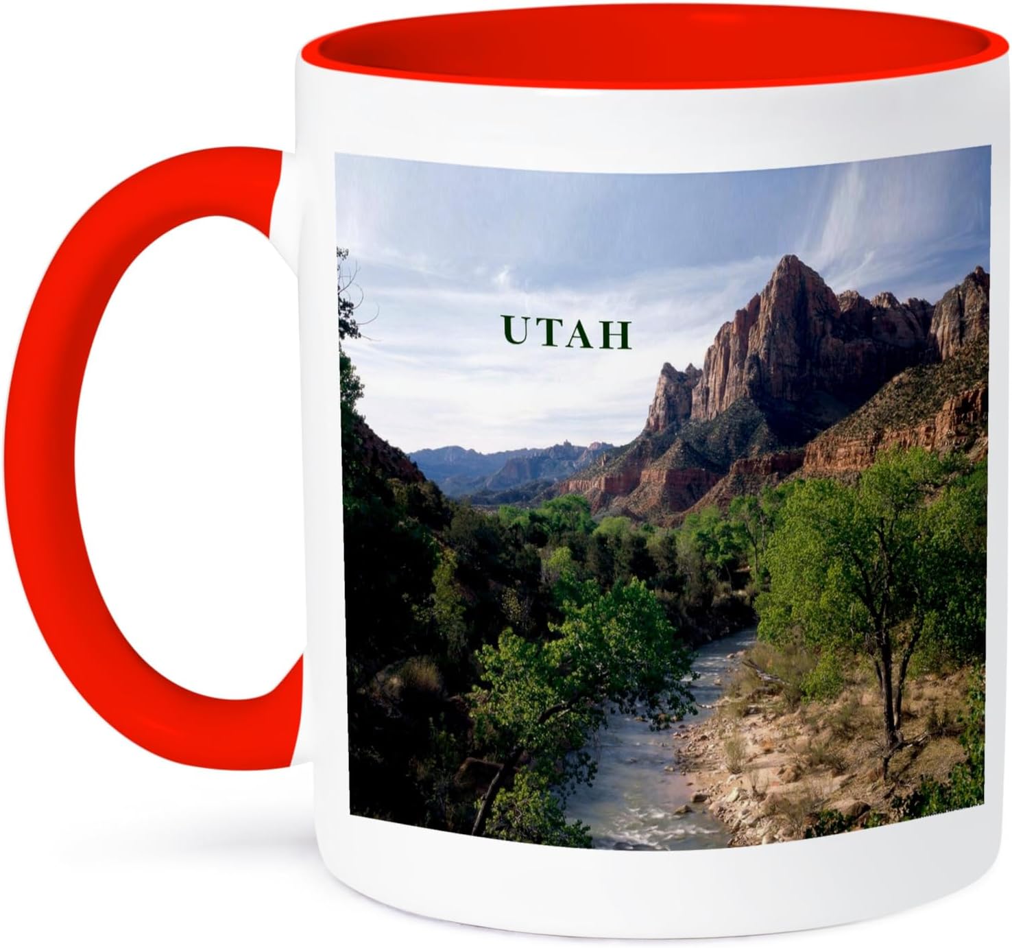 3dRose Utahs Zion National Park Ceramic Mug, 11 oz, Red/White