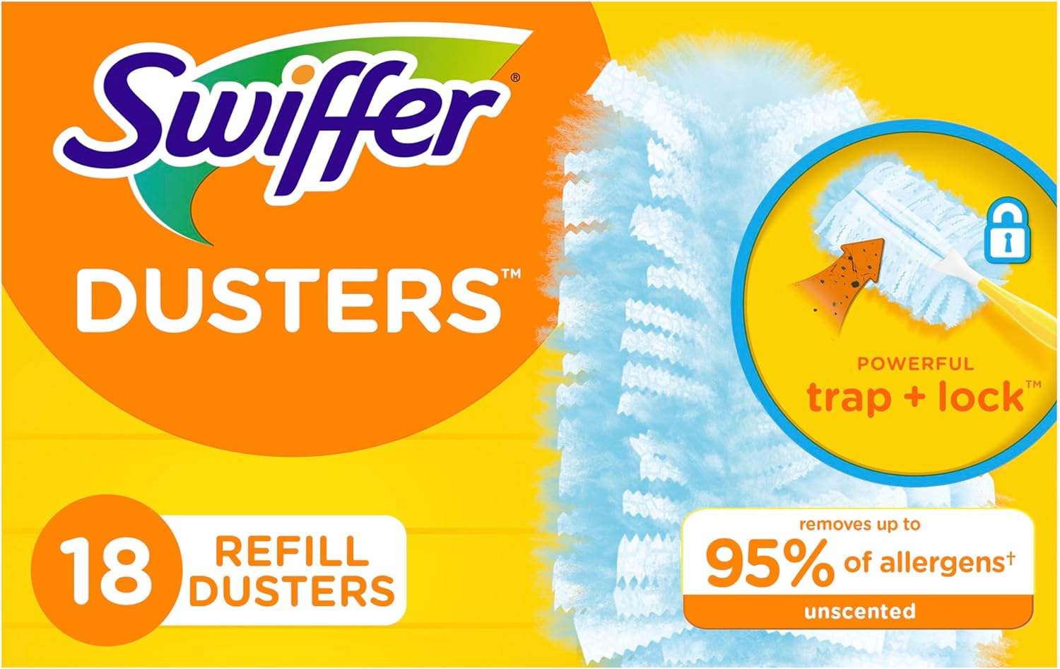 Swiffer Dusters Refill for Cleaning, Feather & Microfiber Duster Disposable Alternative, for Dusting Furniture, Blinds, Ceiling Fans, Walls, Helps Remove Allergens, Unscented, 18ct