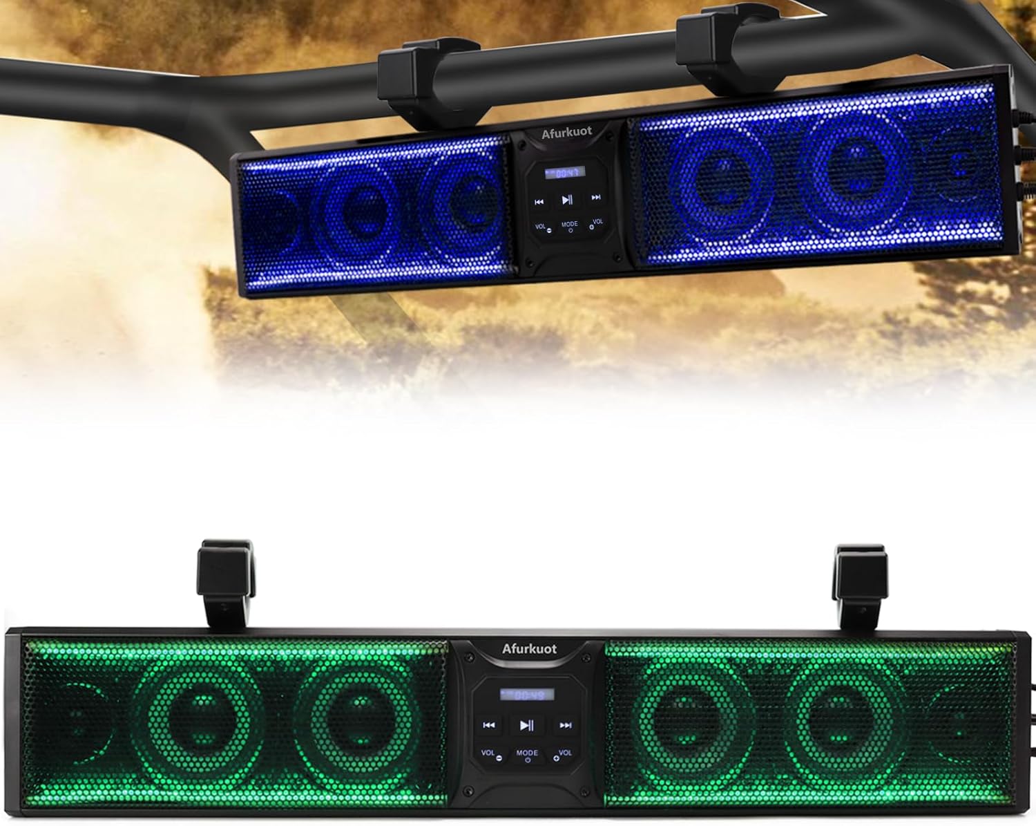 ATV Sound Bar Waterproof 26-Inch UTV Sound Bar, Music Sync Multicolor 6-Speaker Golf Cart Sound Bar with Back Light Strip, Power Soundbar for ATV UTV Golf Cart w/1.6-2.25” Roll Bar