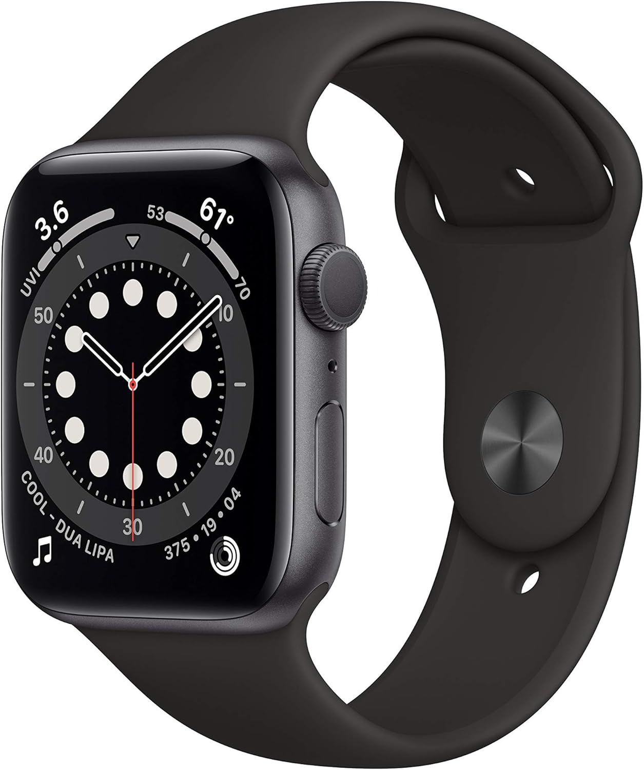 Apple Watch Series 6 (GPS, 44mm) – Space Gray Aluminum Case with Black Sport Band (Renewed)