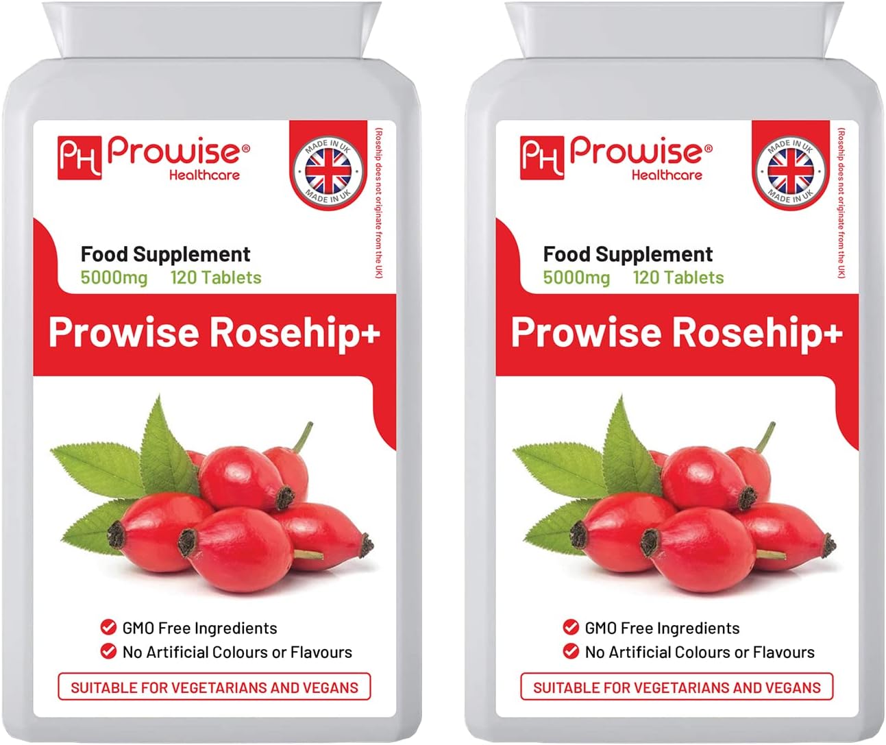 Rosehip Health+ (Pack of 2) 5000mg 120 Tablets – UK Manufactured GMP Guaranteed Quality – Suitable for Vegetarians & Vegans by Prowise Healthcare