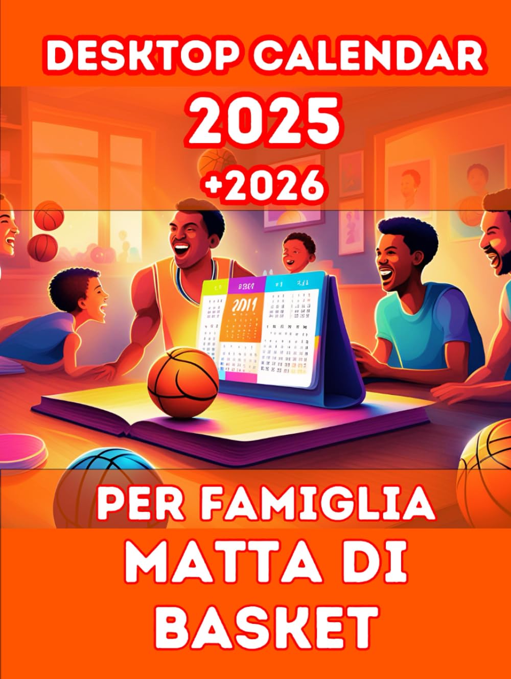 DESKTOP CALENDAR 2025 + 2026 per famiglia matta di basket.: Suggerito da Adam Filippi. Dono Molto Utile a Natale! Tutto a Colori. (Italian Edition)